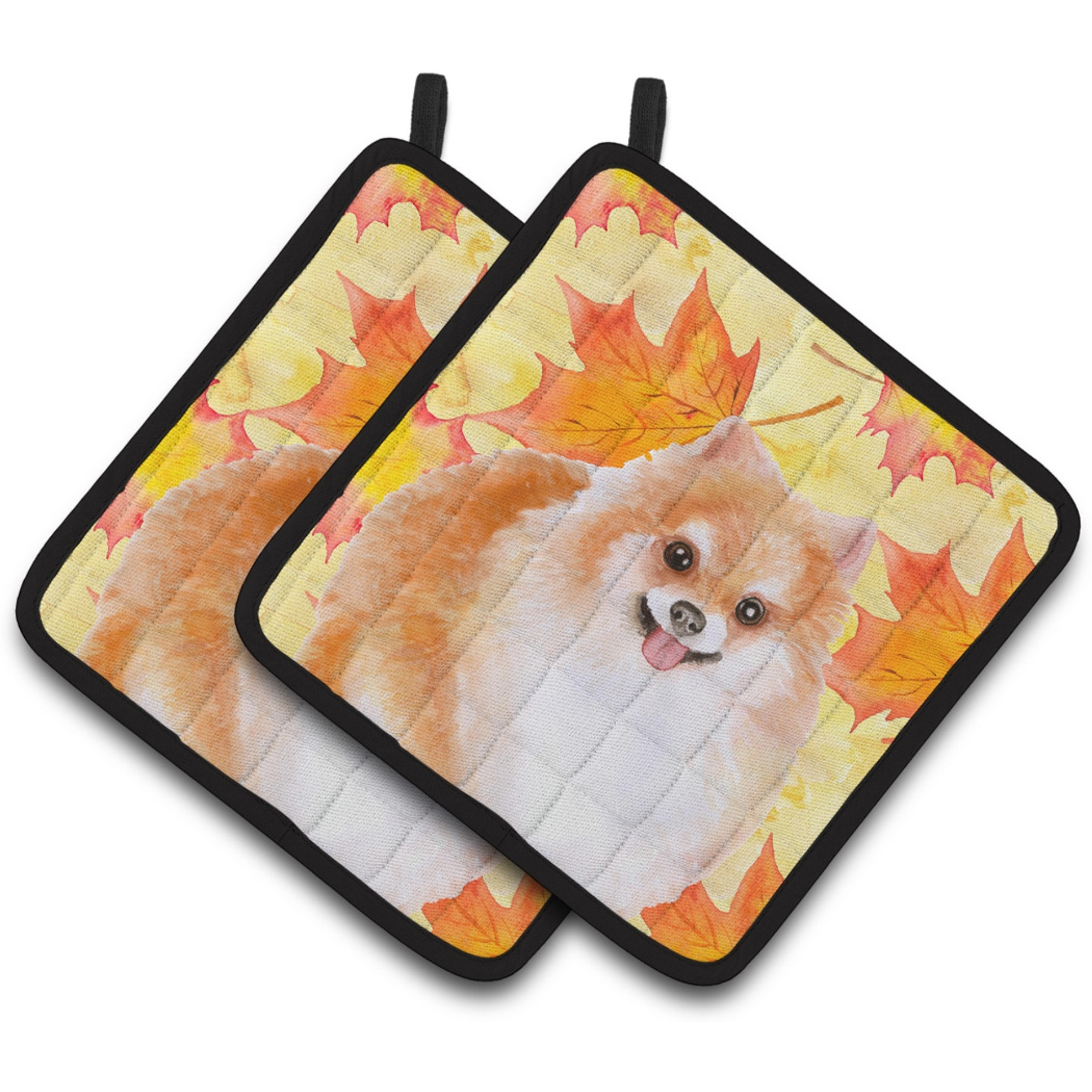&quotCaroline's Treasures Pomeranian 2 Decorated pot holder, 7.5H x 7.5W, Fall Leaves"