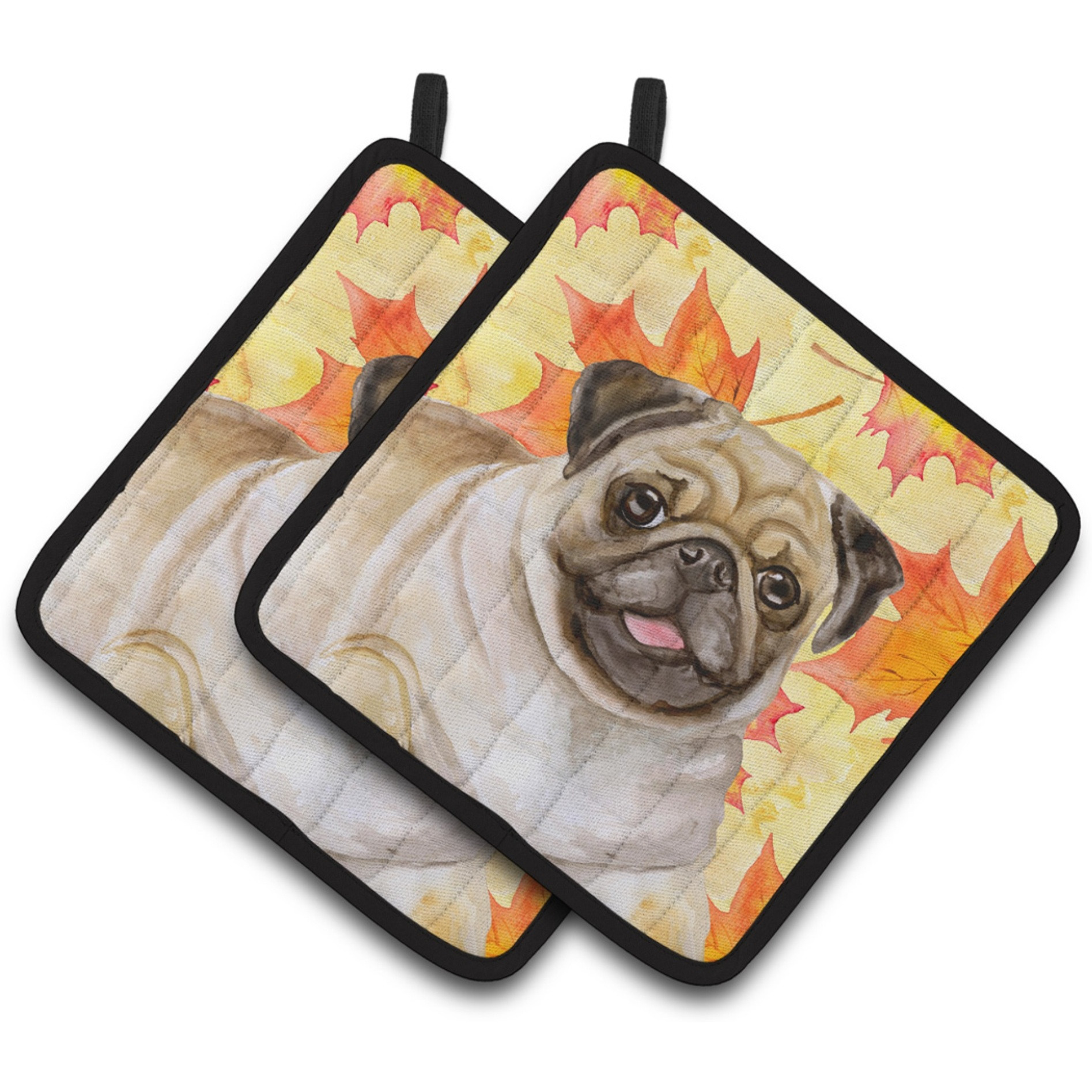 &quotCaroline's Treasures Fawn Pug Decorated pot holder, 7.5H x 7.5W, Fall Leaves"