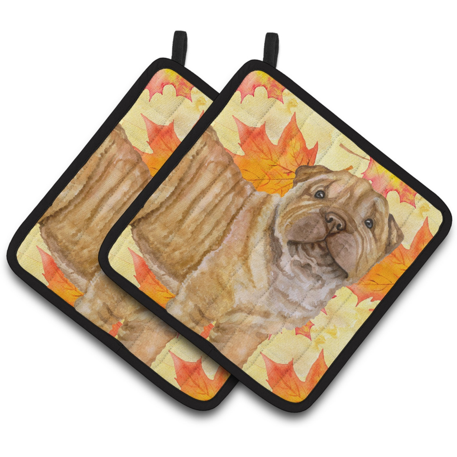 &quotCaroline's Treasures Shar Pei Puppy Decorated pot holder, 7.5H x 7.5W, Fall Leaves"