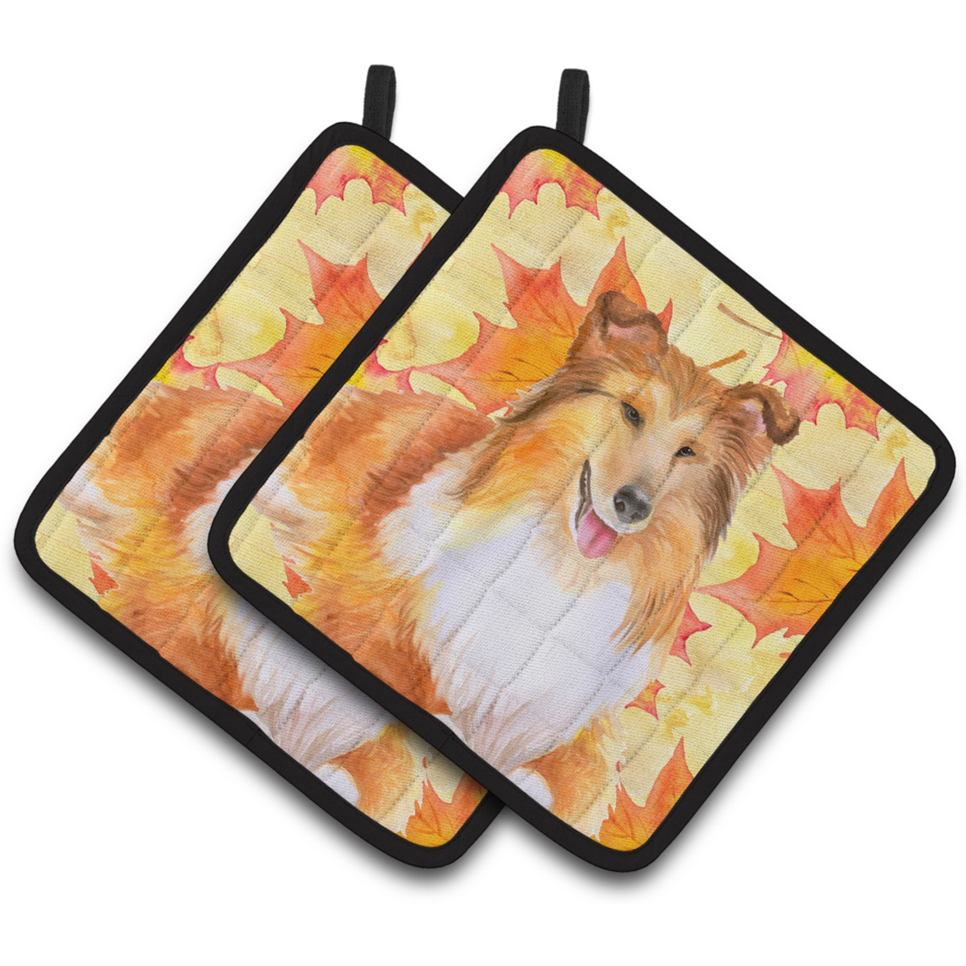 &quotCaroline's Treasures Sheltie Decorated pot holder, 7.5H x 7.5W, Fall Leaves"