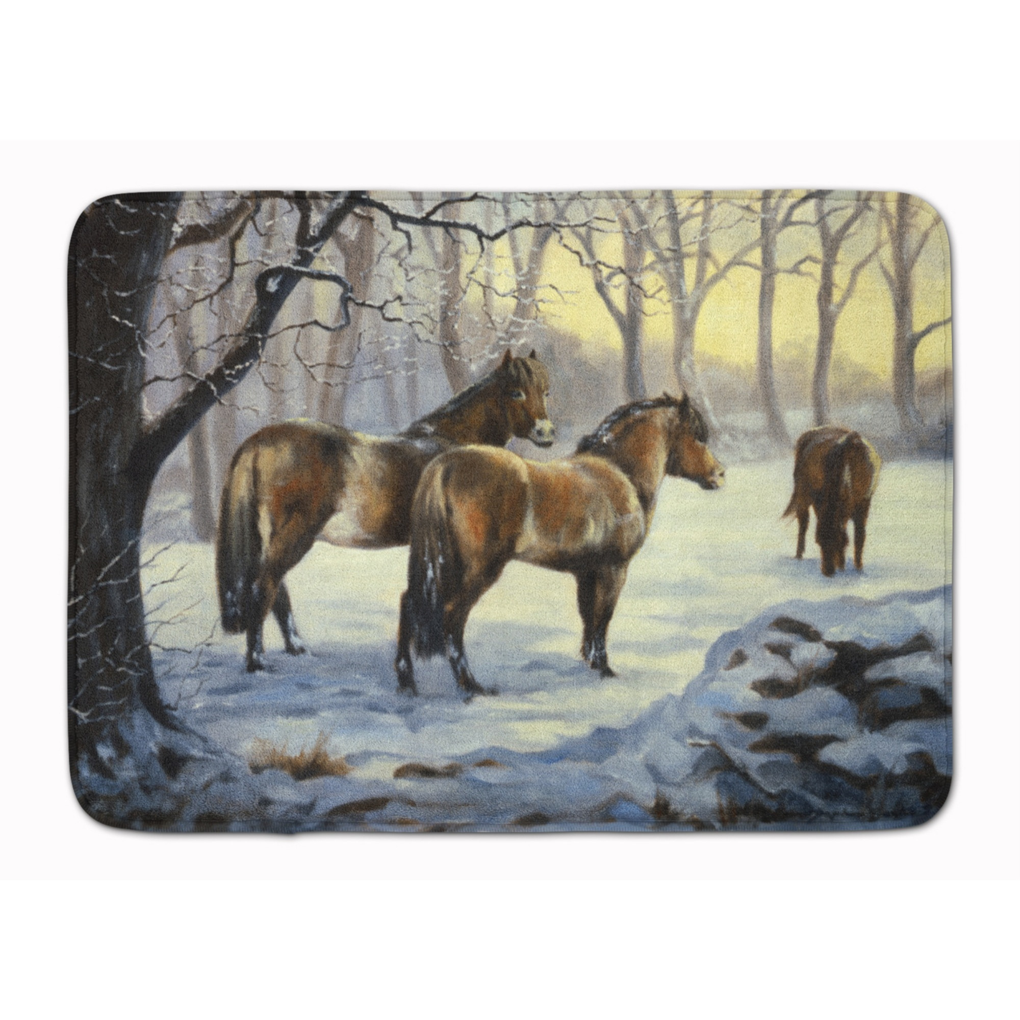 &quotCaroline's Treasures Horses in Snow by Daphne Baxter Floor Mat, 19"" x 27"", Multicolor"