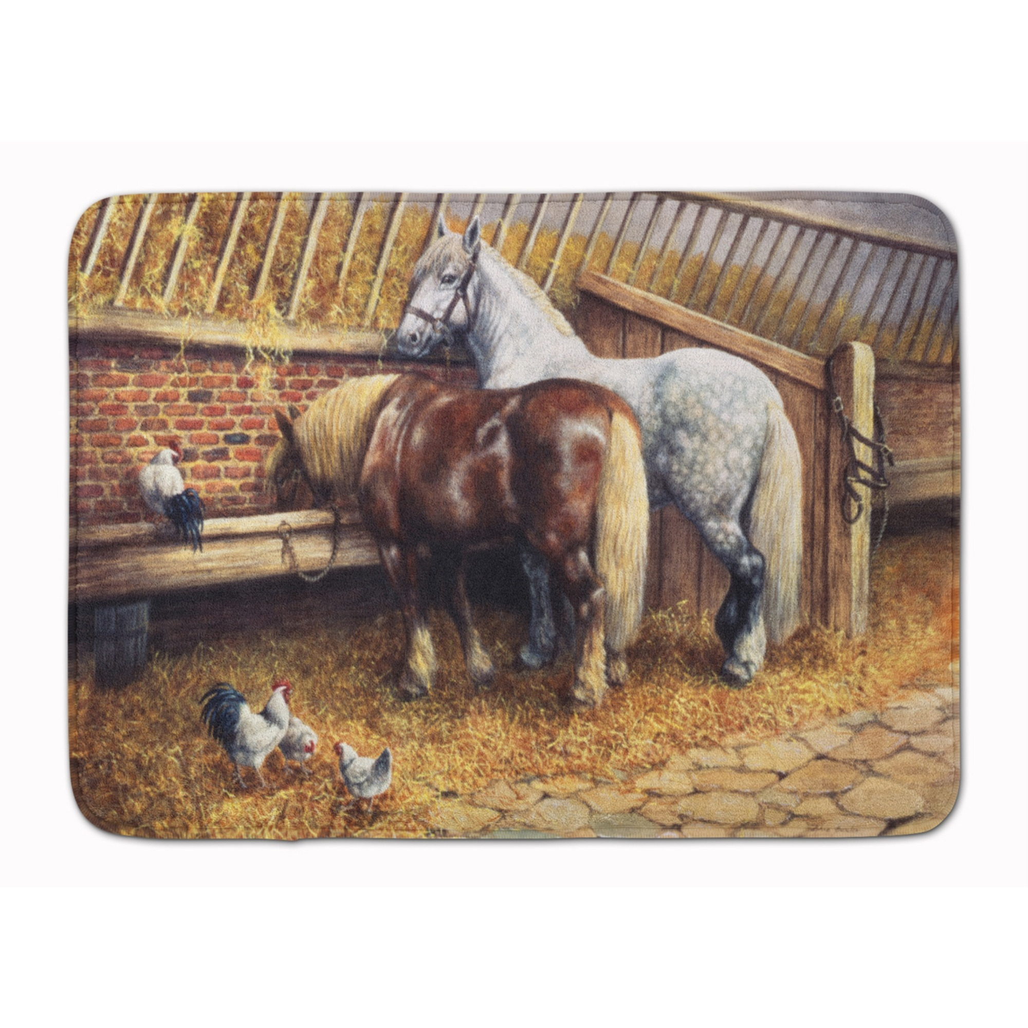 &quotCaroline's Treasures Horses Eating with the Chickens, 19"" x 27"", Multicolor"