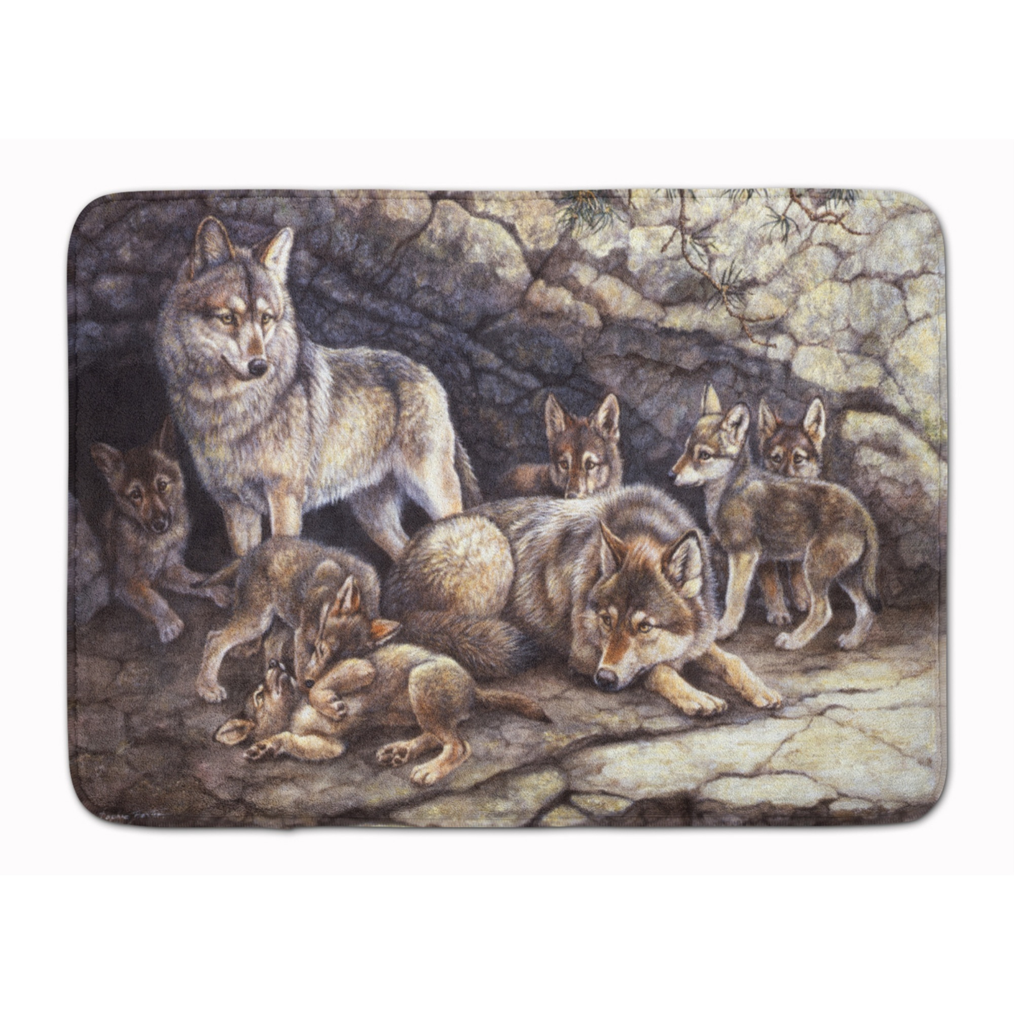 &quotCaroline's Treasures Wolf Wolves by the Den Floor Mat, 19"" x 27"", Multicolor"