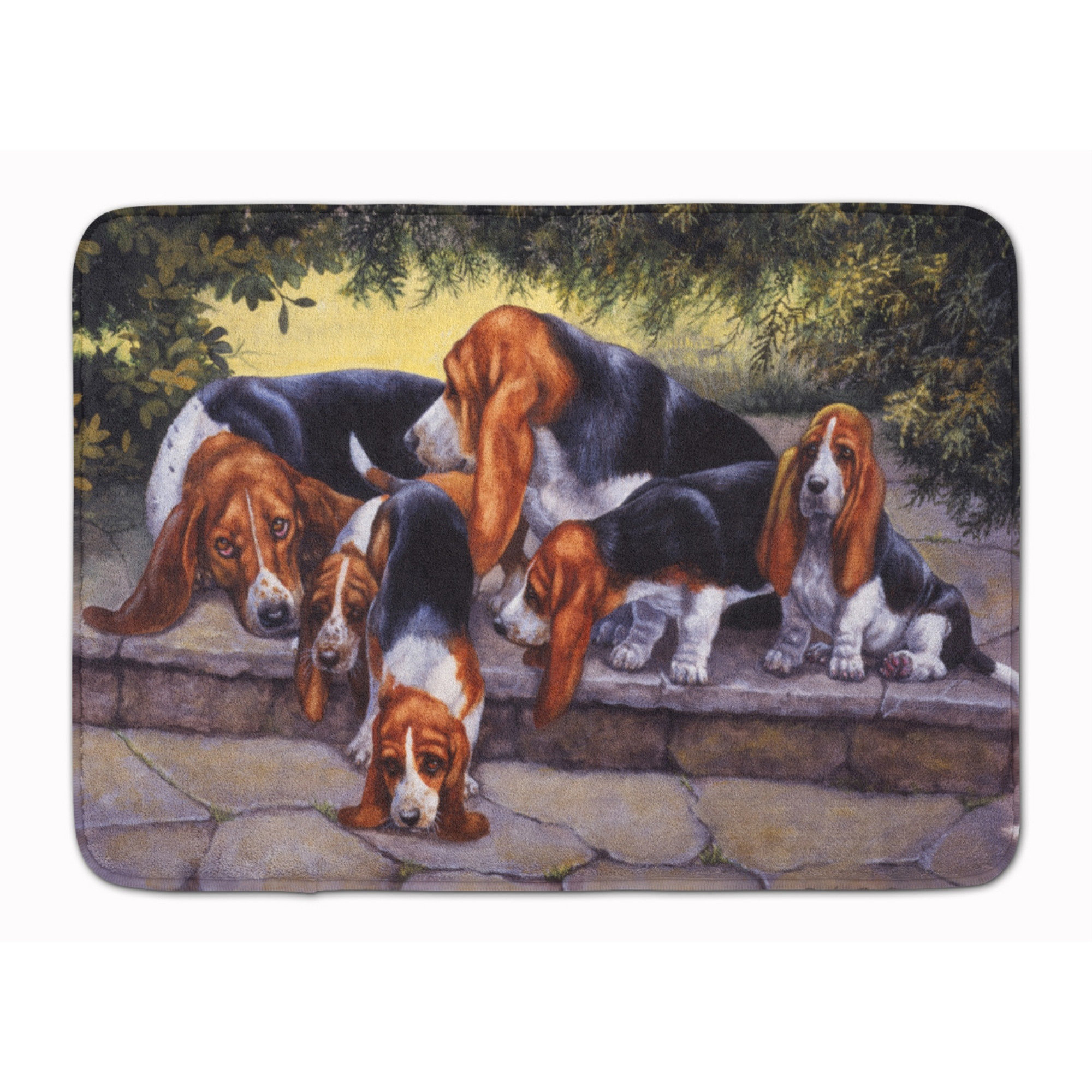 &quotCaroline's Treasures Basset Hound Puppies, Momma and Daddy Floor Mat, 19"" x 27"", Multicolor"