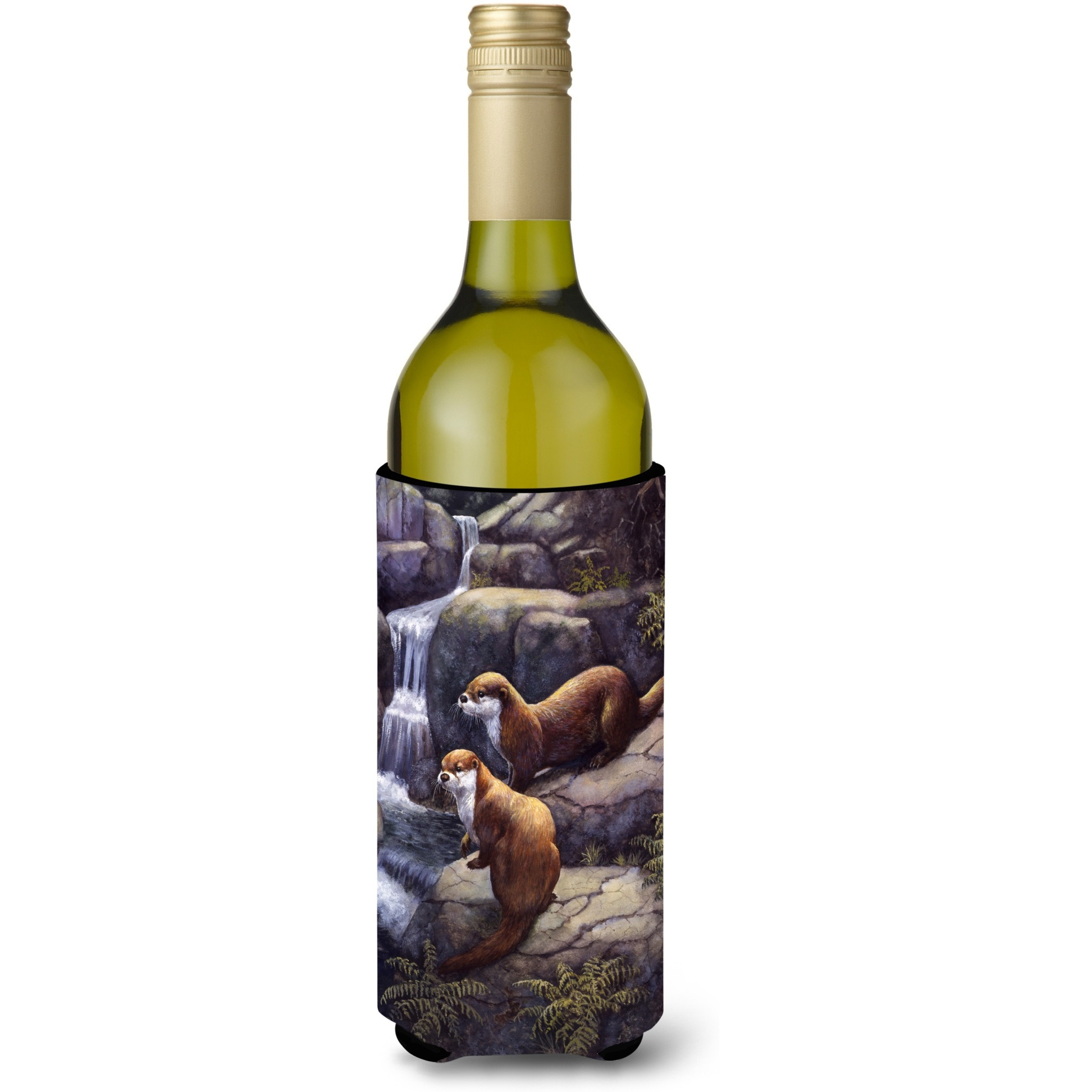 &quotCaroline's Treasures BDBA0293LITERK "&quotOtters by the Waterfall by Daphne Baxter"" Wine Bottle Beverage Insulator Hugger, 750ml, Multicolor"