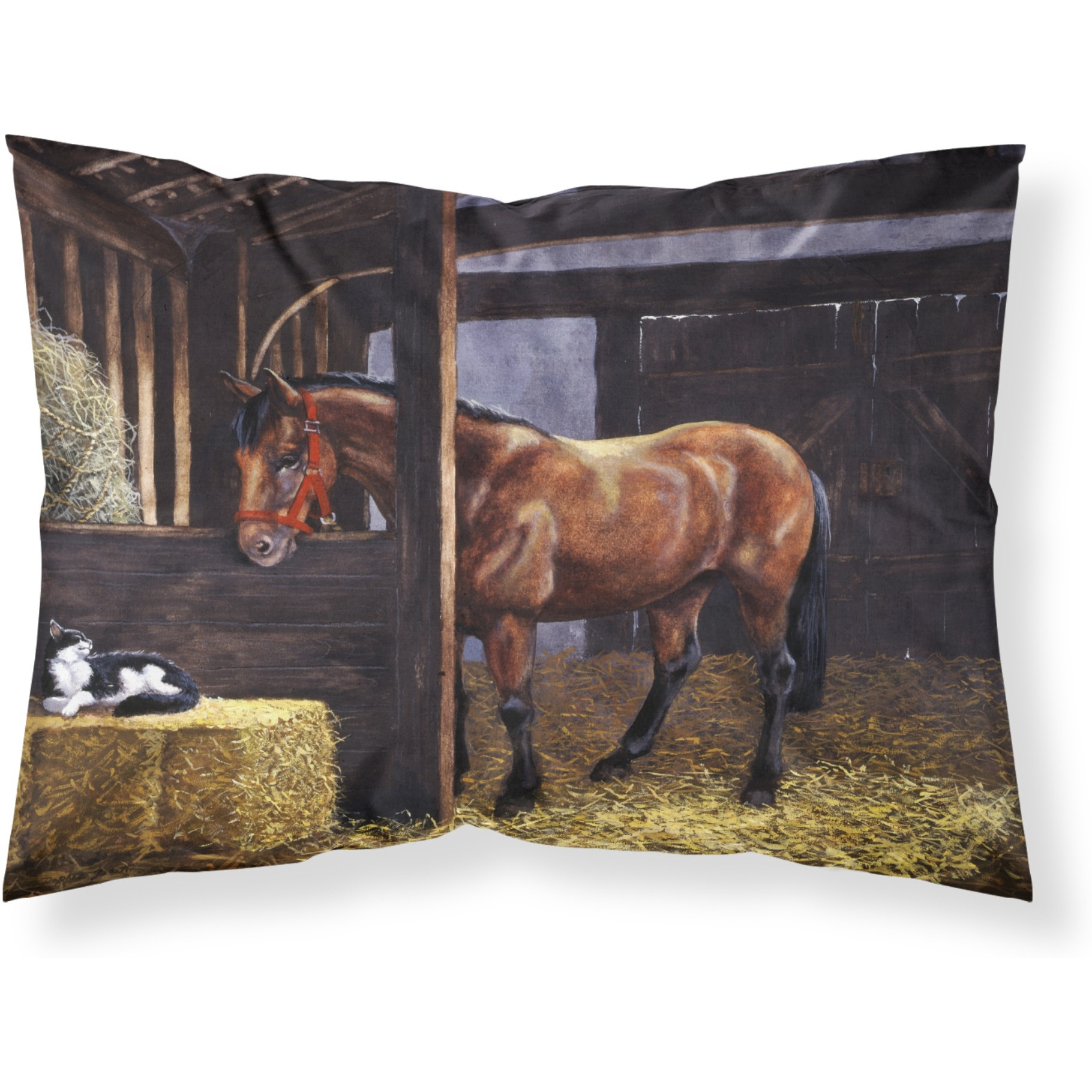 &quotCaroline's Treasures Horse In Stable with Cat Fabric Standard Pillowcase BDBA0295PILLOWCASE, Multicolor"