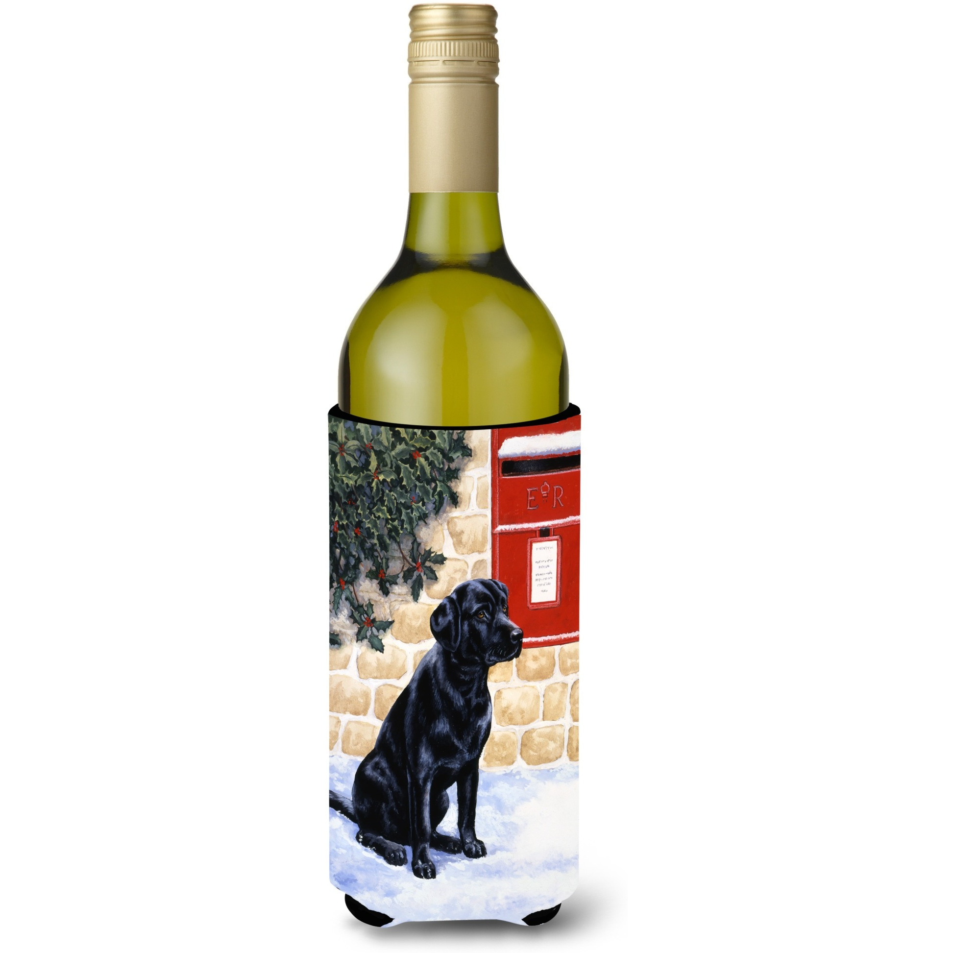&quotCaroline's Treasures Black Labrador by The Mail Box Wine Bottle Koozie Hugger, 750ml, Multicolor"