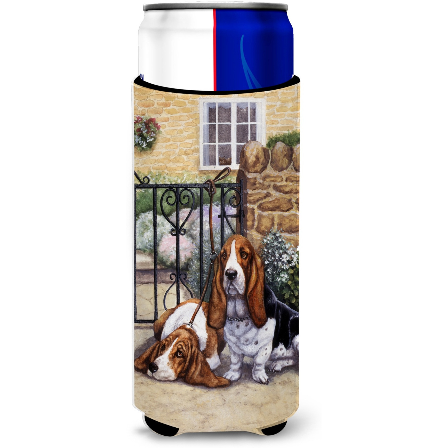 &quotCaroline's Treasures Basset Hound At The Gate Michelob Ultra Koozies for Slim Cans, Multicolor"