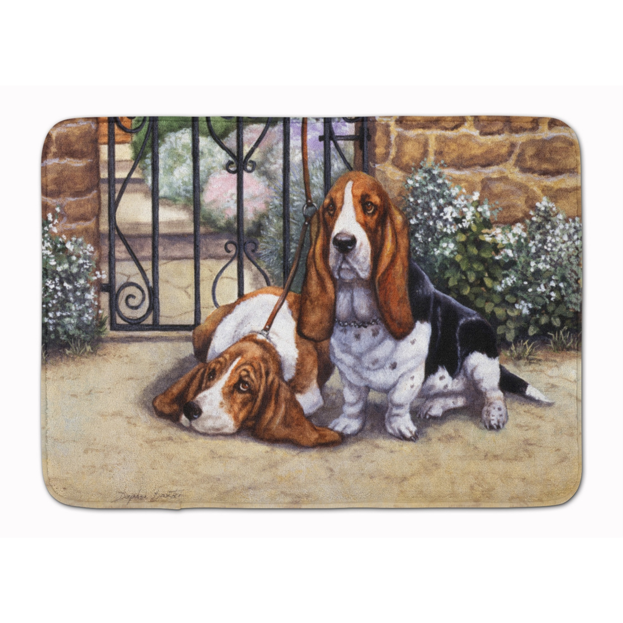 &quotCaroline's Treasures Basset Hound at the gate Floor Mat, 19"" x 27"", Multicolor"