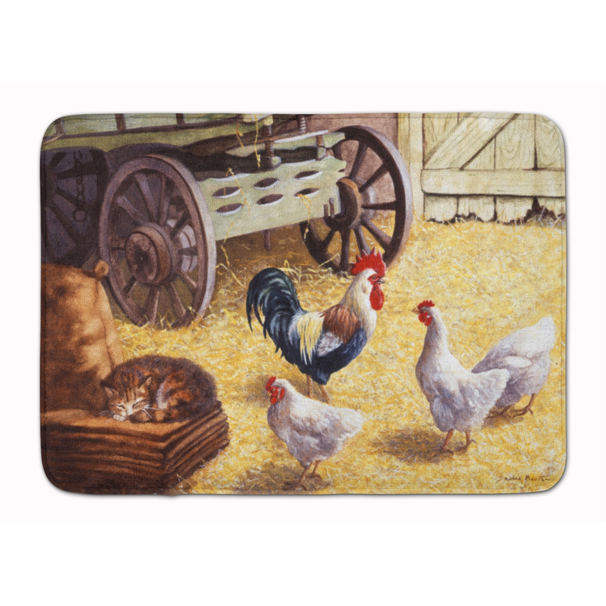&quotCaroline's Treasures Rooster and Hens Chickens in the Barn Floor Mat, 19"" x 27"", Multicolor"