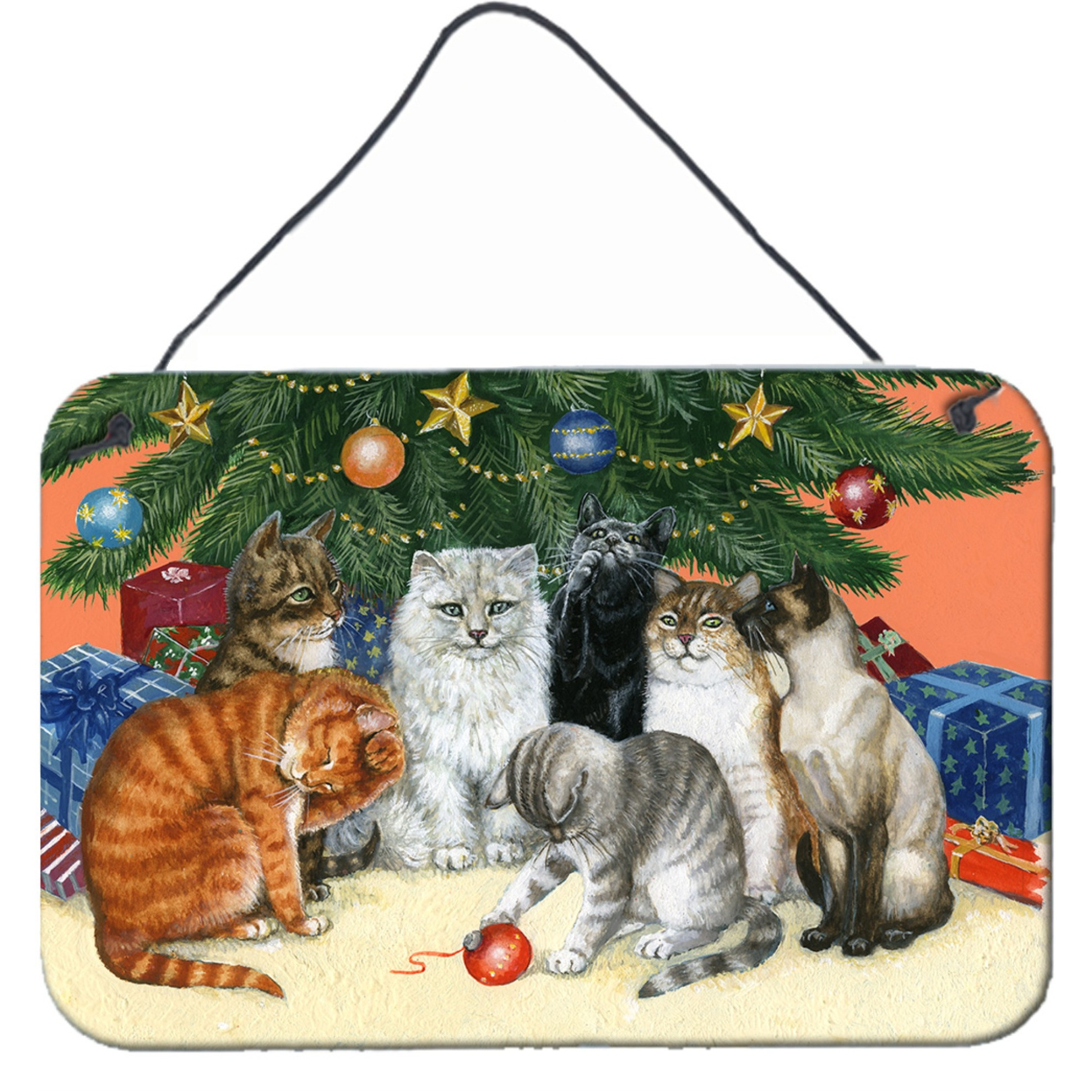 &quotCaroline's Treasures Cats under the Christmas Tree Wall or Door Hanging Prints BDBA0345DS812, 8HX12W"