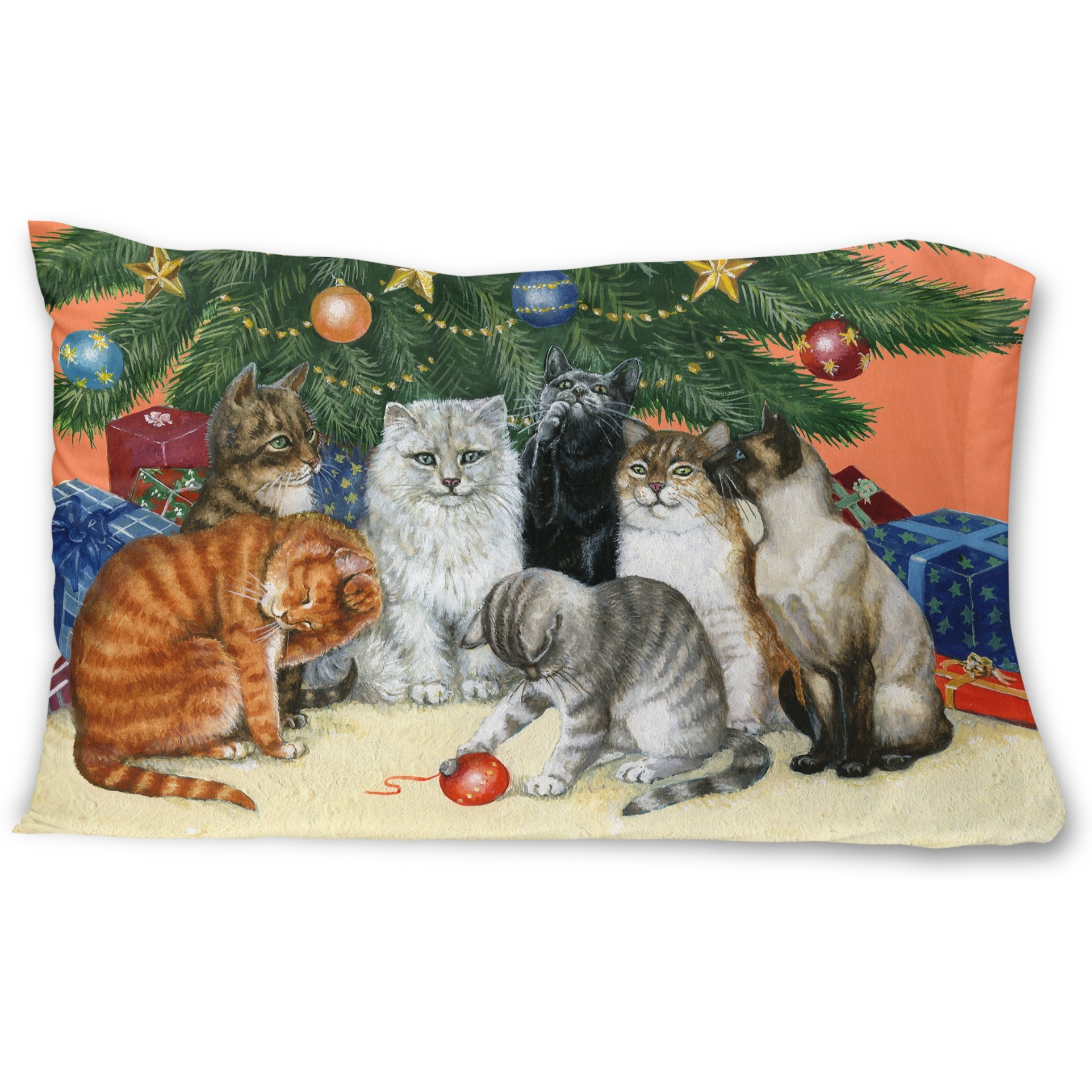 &quotCaroline's Treasures Cats under the Christmas Tree Fabric Standard Pillowcase BDBA0345PILLOWCASE, Multicolor"