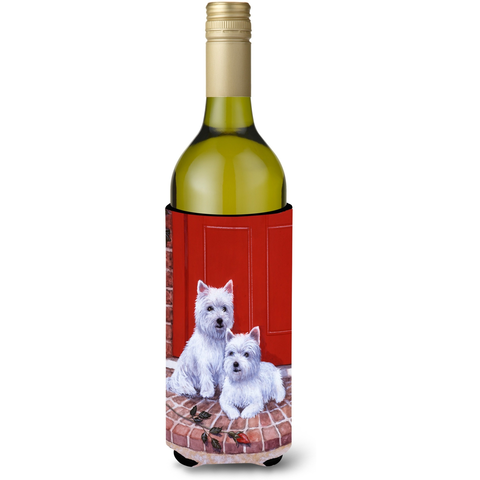 &quotCaroline's Treasures Red Door Westies Wine Bottle Koozie Hugger, 750ml, Multicolor"