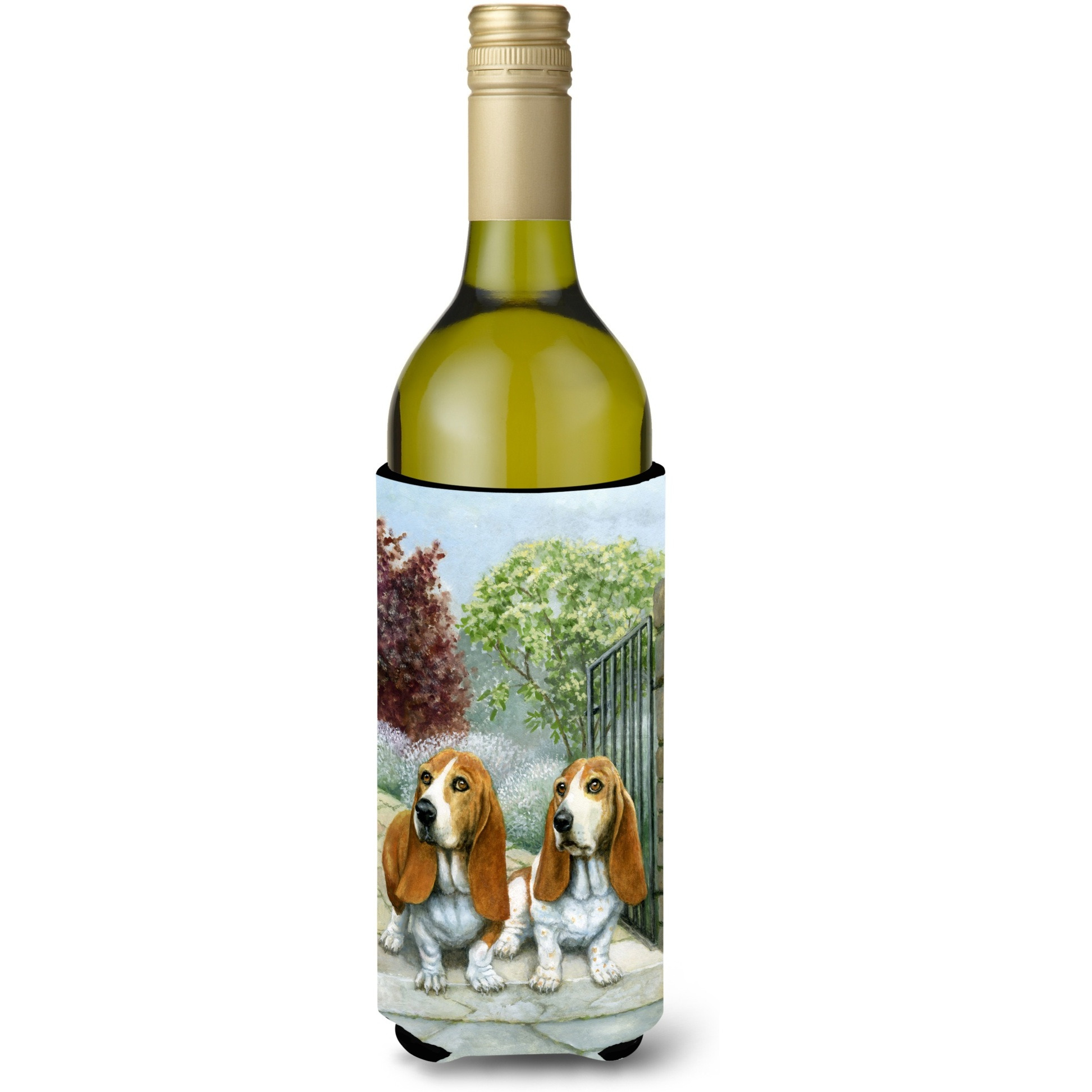 &quotCaroline's Treasures Basset Hounds In The Gate Wine Bottle Koozie Hugger, 750ml, Multicolor"