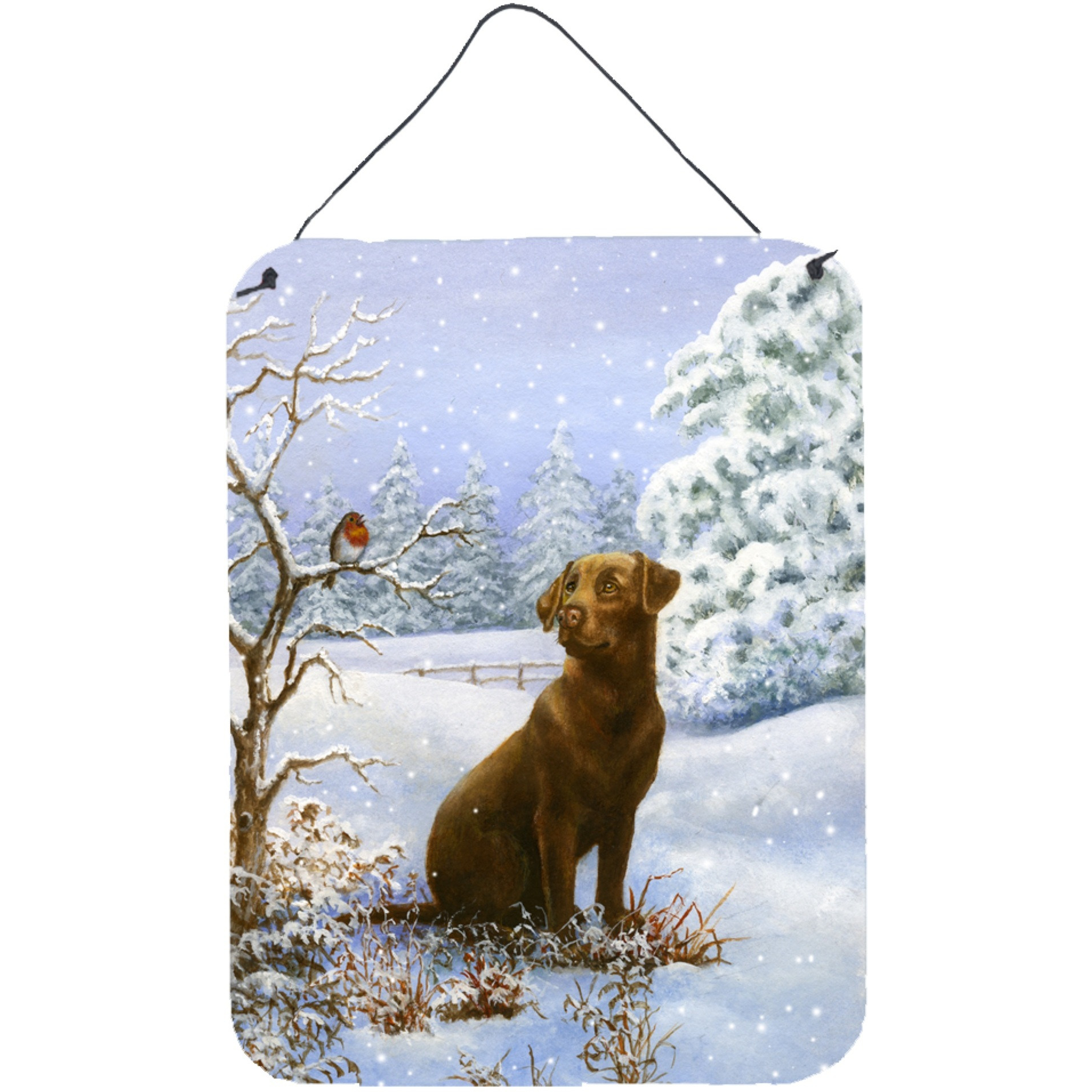 &quotCaroline's Treasures Chocolate Labrador Snowy Robin Wall or Door Hanging Prints BDBA434ADS1216, 16HX12W, Multicolor"