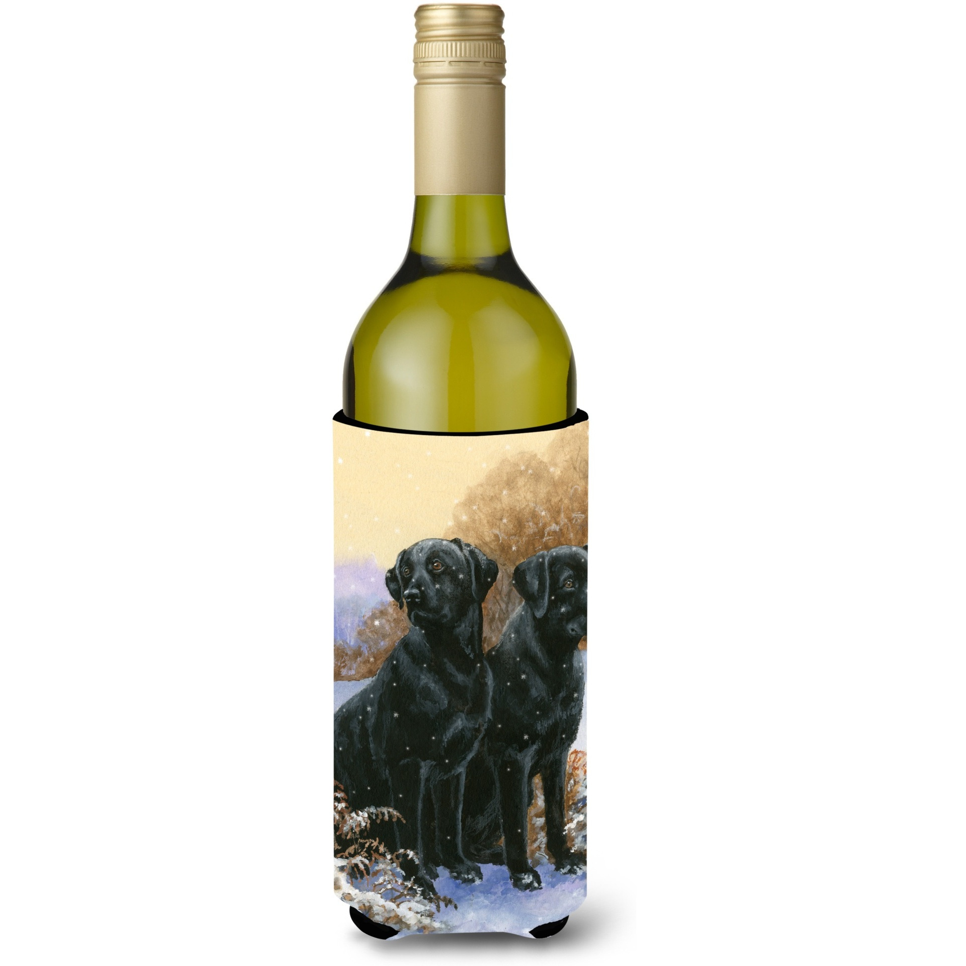 &quotCaroline's Treasures Black Labradors Snowy Day Wine Bottle Koozie Hugger, 750ml, Multicolor"