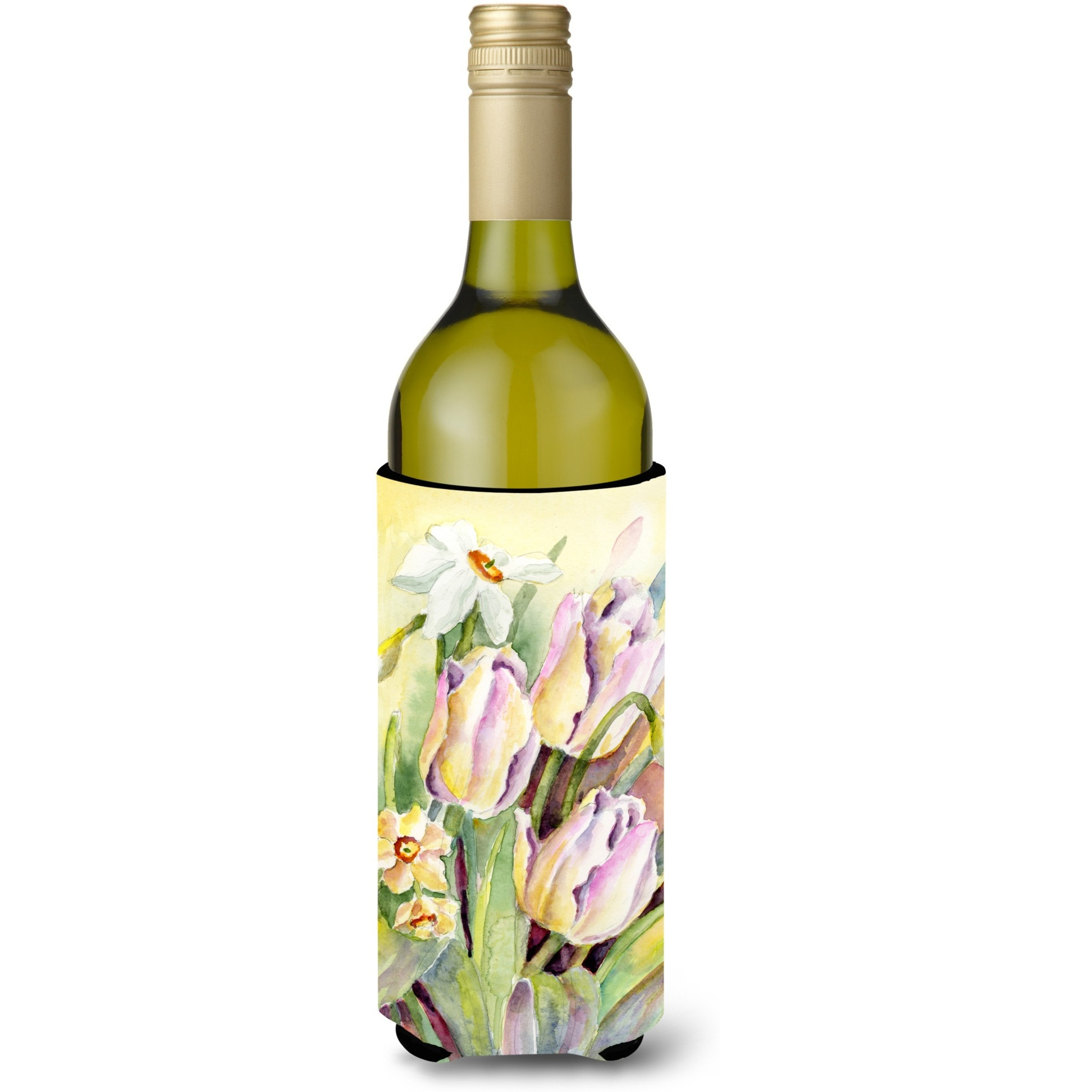 &quotCaroline's Treasures Tulips and Narcissus Wine Bottle Koozie Hugger, 750ml, Multicolor"