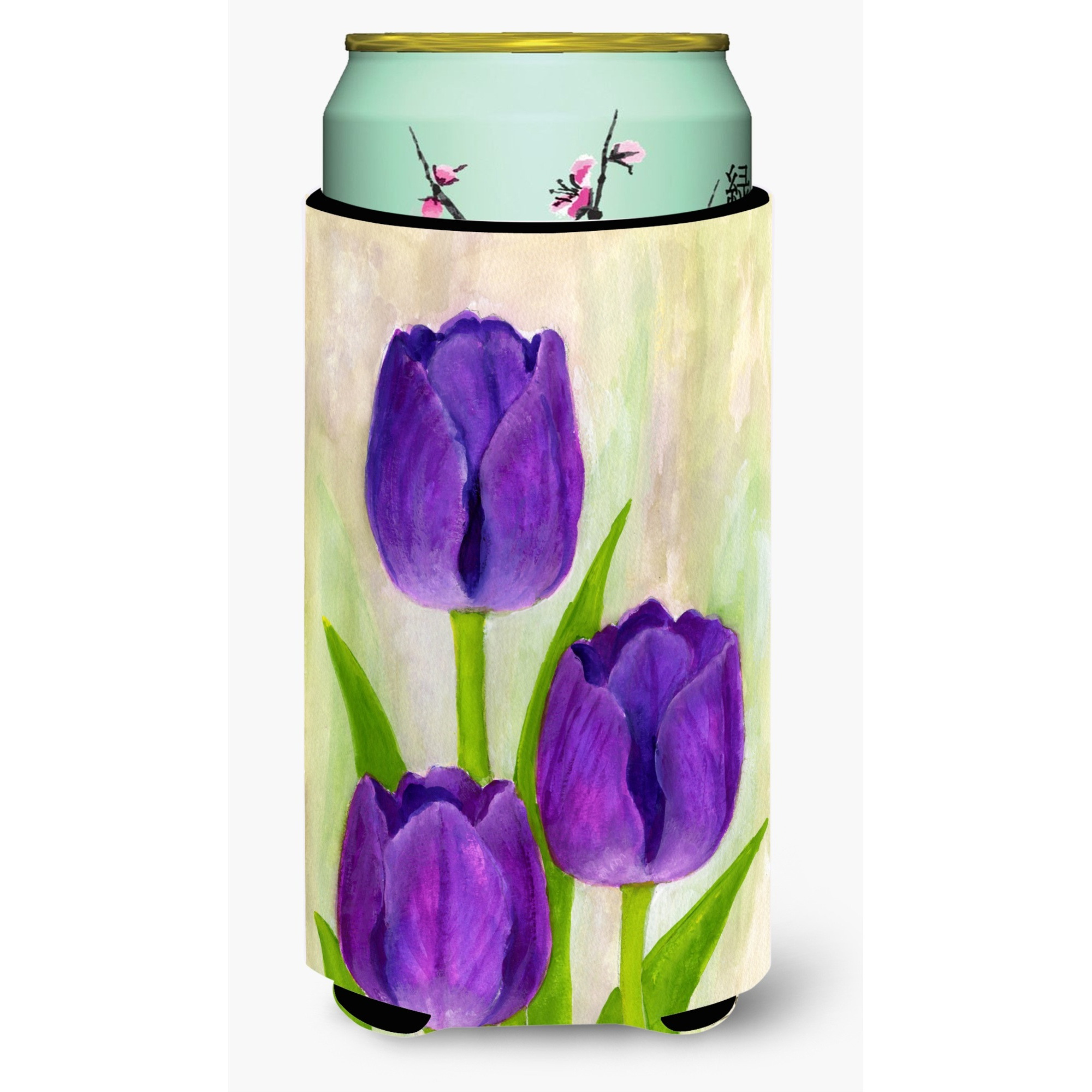 &quotCaroline's Treasures Purple Tulips by Maureen Benfield Tall Boy Koozie Hugger, Multicolor"