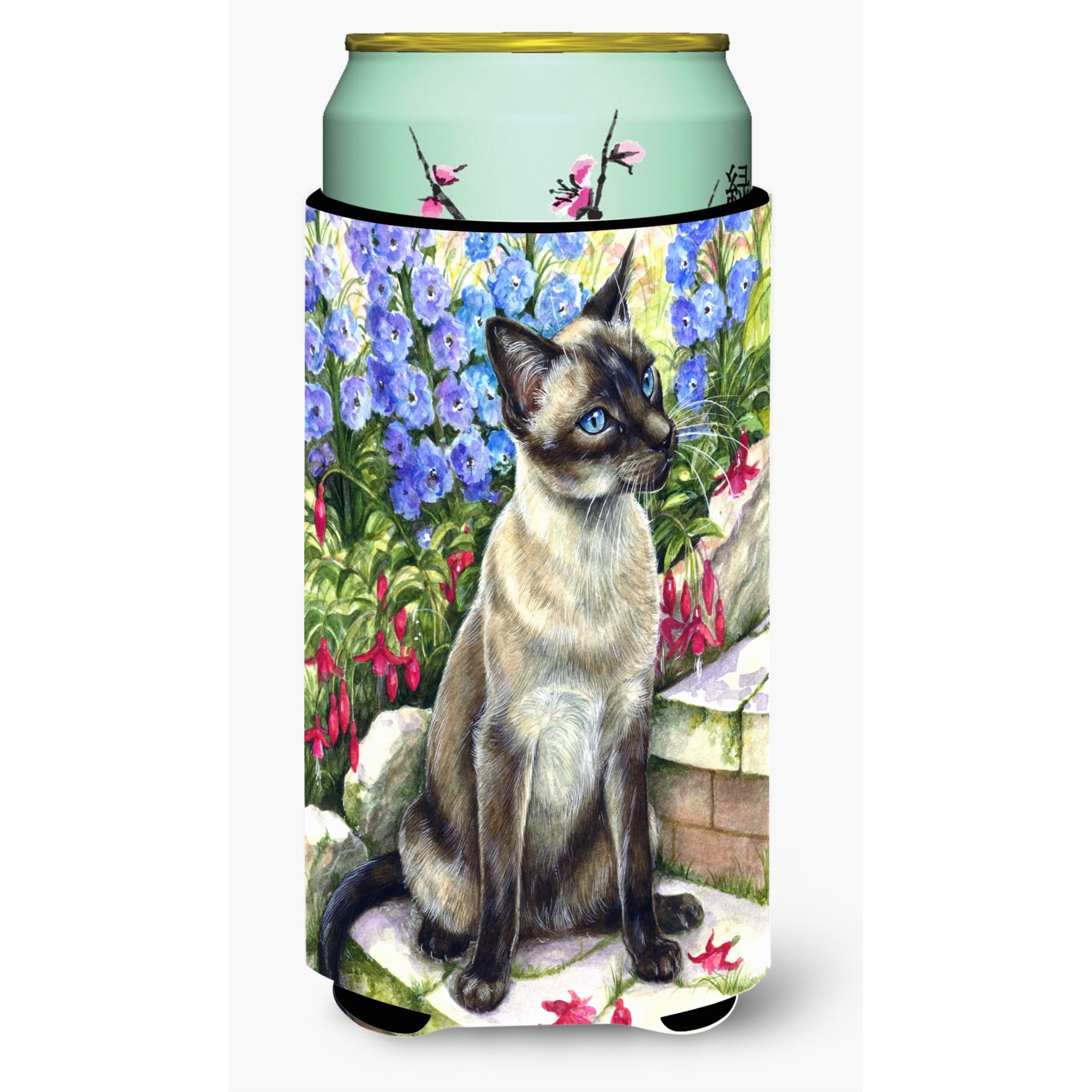 &quotCaroline's Treasures Siamese Cat In The Garden Tall Boy Koozie Hugger, Multicolor"