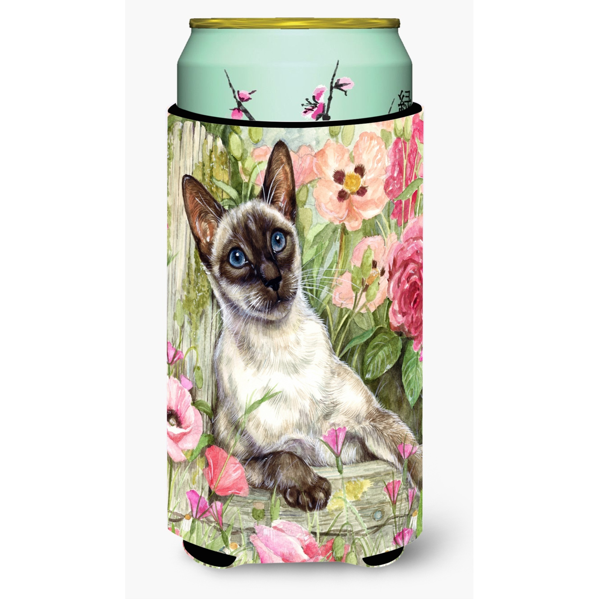 &quotCaroline's Treasures Siamese Cat In The Roses Tall Boy Koozie Hugger, Multicolor"