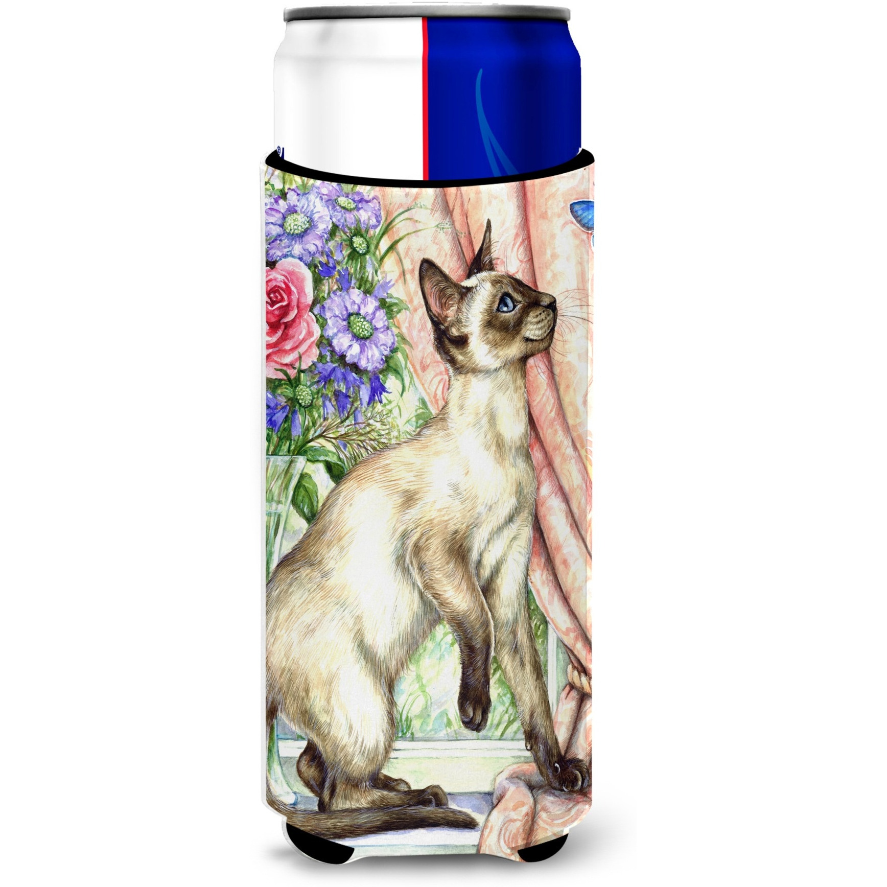 &quotCaroline's Treasures Siamese Cat with Butterfly Michelob Ultra Koozies for Slim Cans, Multicolor"