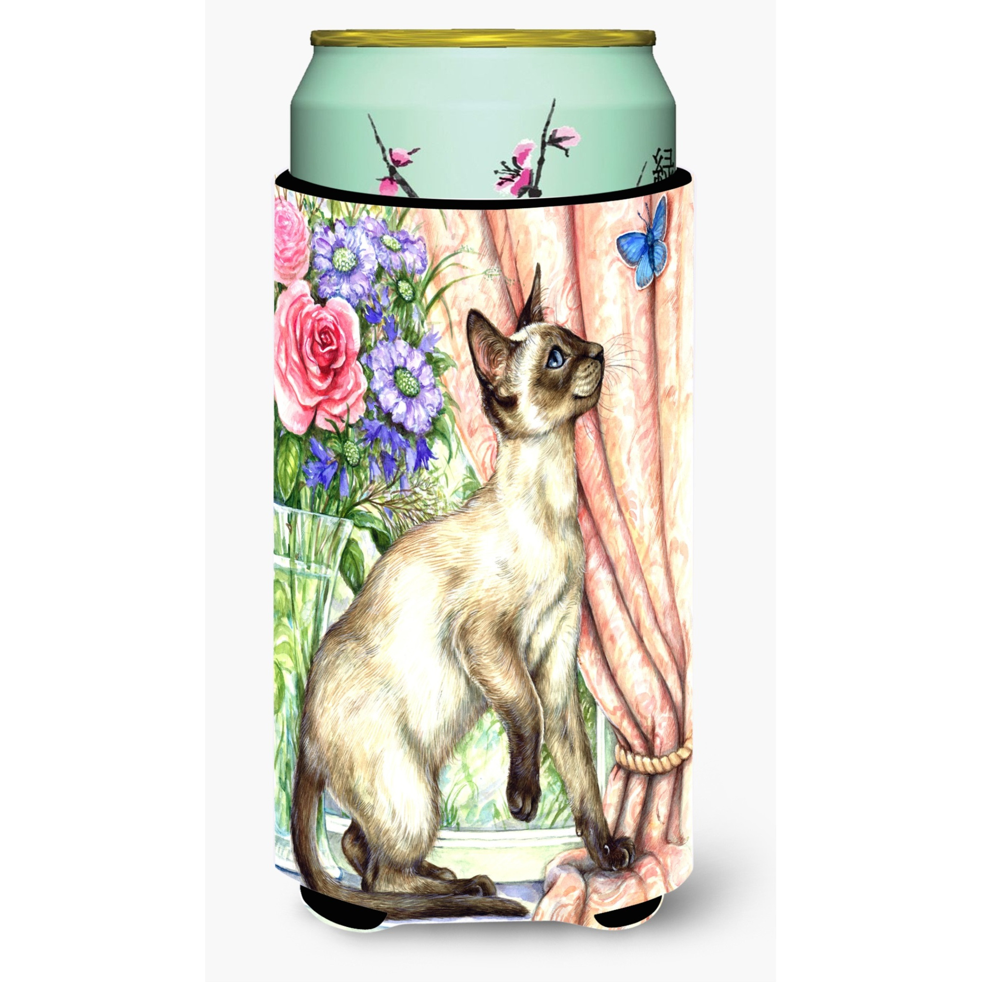 &quotCaroline's Treasures Siamese Cat with Butterfly Tall Boy Koozie Hugger, Multicolor"