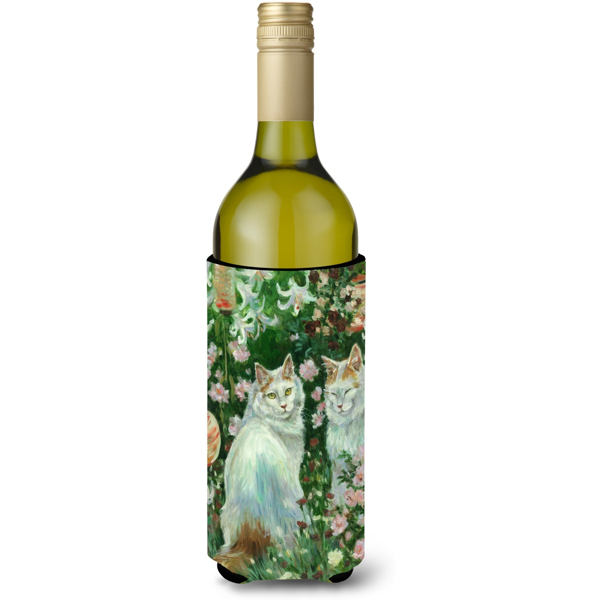 &quotCaroline's Treasures Cats In Garden by Debbie Cook Wine Bottle Koozie Hugger, 750ml, Multicolor"