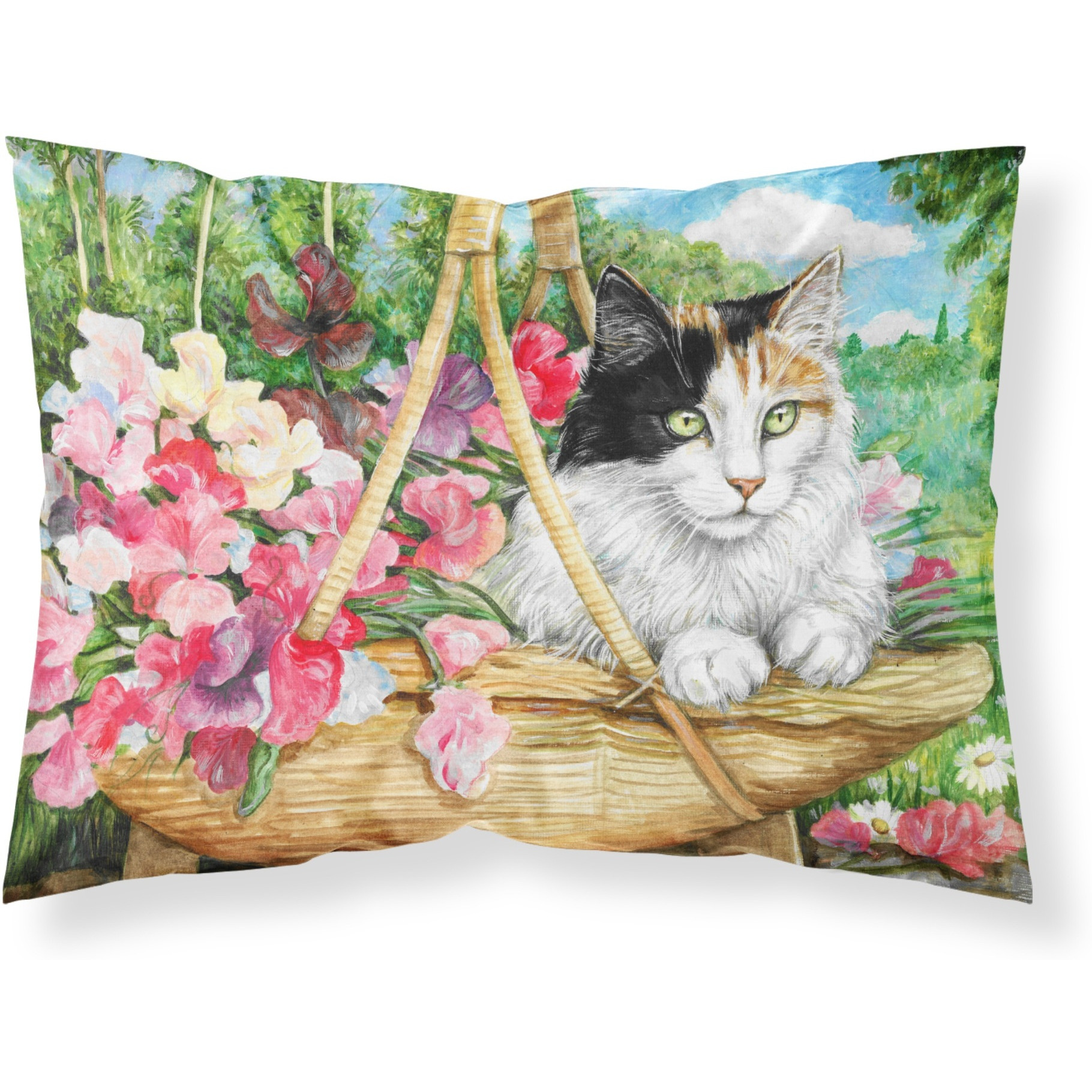 &quotCaroline's Treasures "&quotCat In Basket"" Printed, Polyester Envelope Closure pillowcase, Standard, Multicolor"