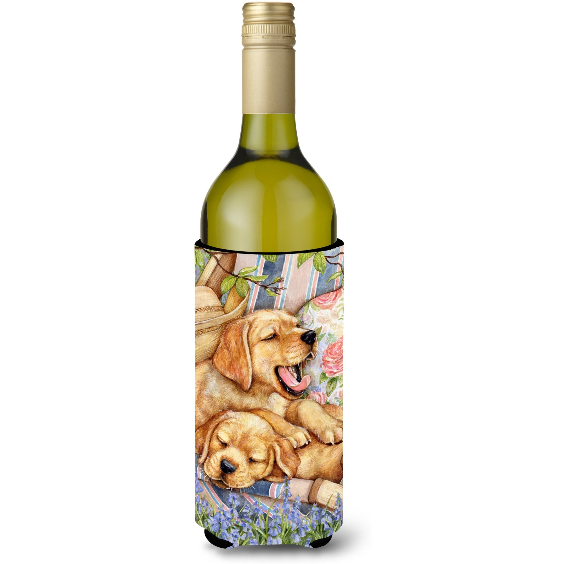 &quotCaroline's Treasures Yellow Labrador Deck Pups Wine Bottle Koozie Hugger, 750ml, Multicolor"