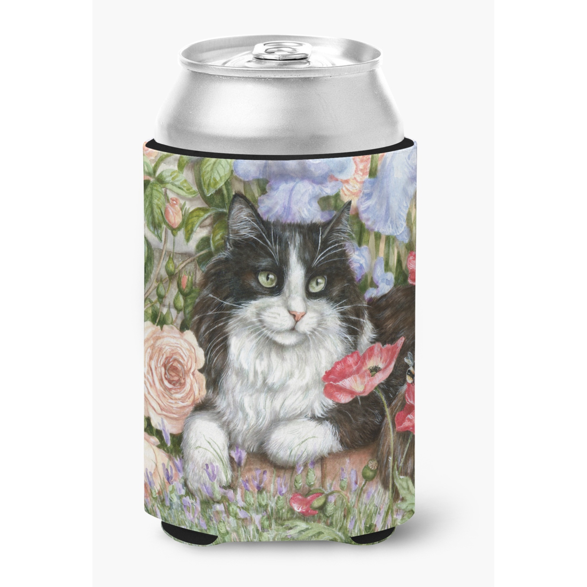 &quotCaroline's Treasures CDCO0231CC "&quotBlack and White Cat in Poppies"" Can or Bottle Hugger, Multicolor"