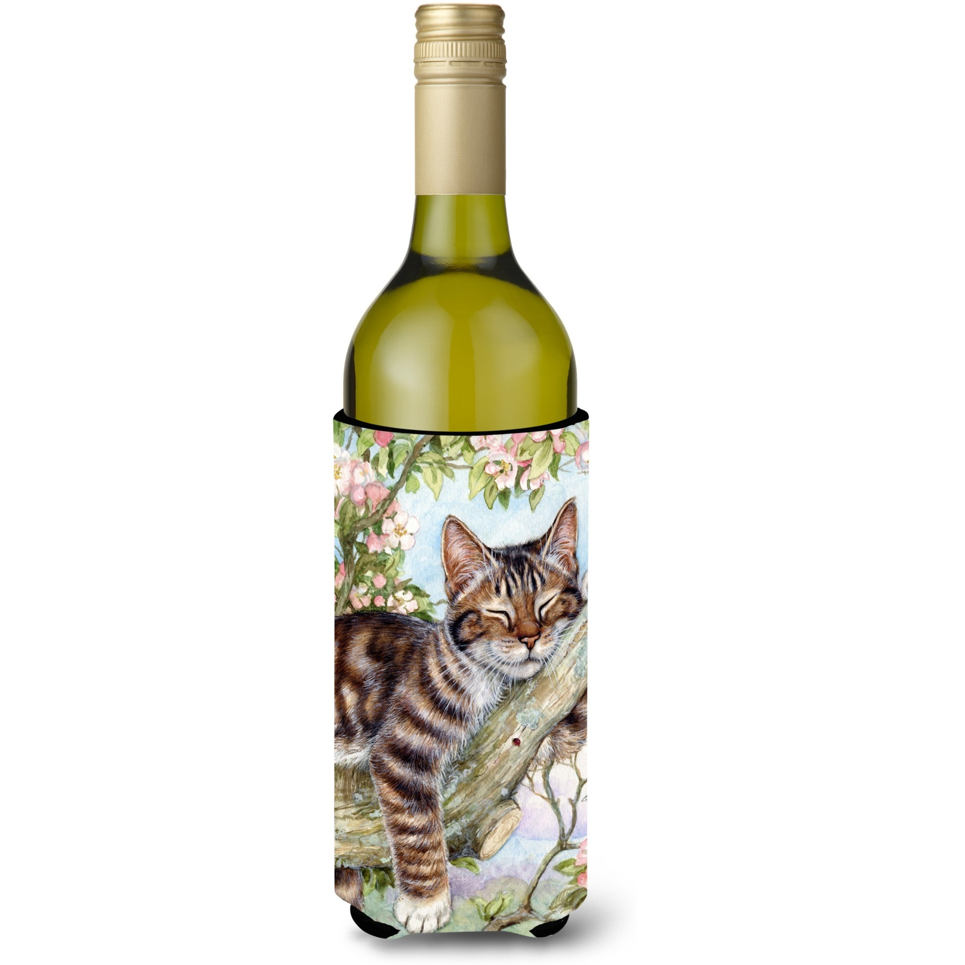 &quotCaroline's Treasures Sleepy Cat by Debbie Cook Wine Bottle Koozie Hugger, 750ml, Multicolor"