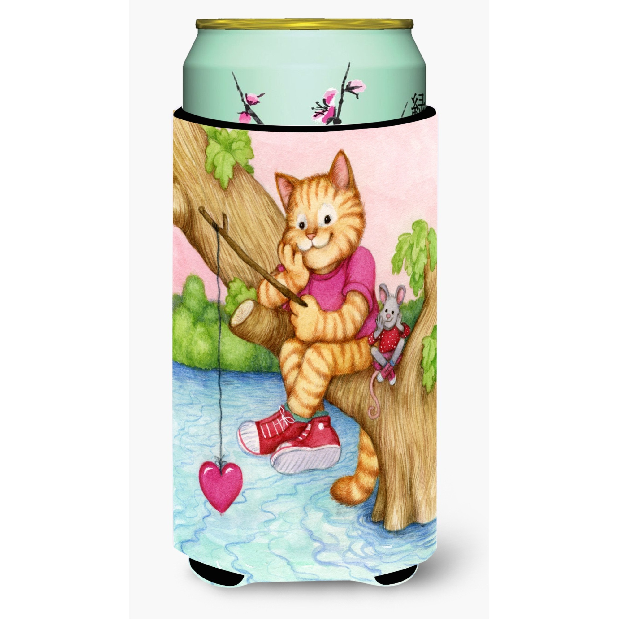 &quotCaroline's Treasures CDCO0320TBC "&quotValentine Cat Fishing For Love"" Tall Boy Beverage Insulator Hugger, Multicolor"