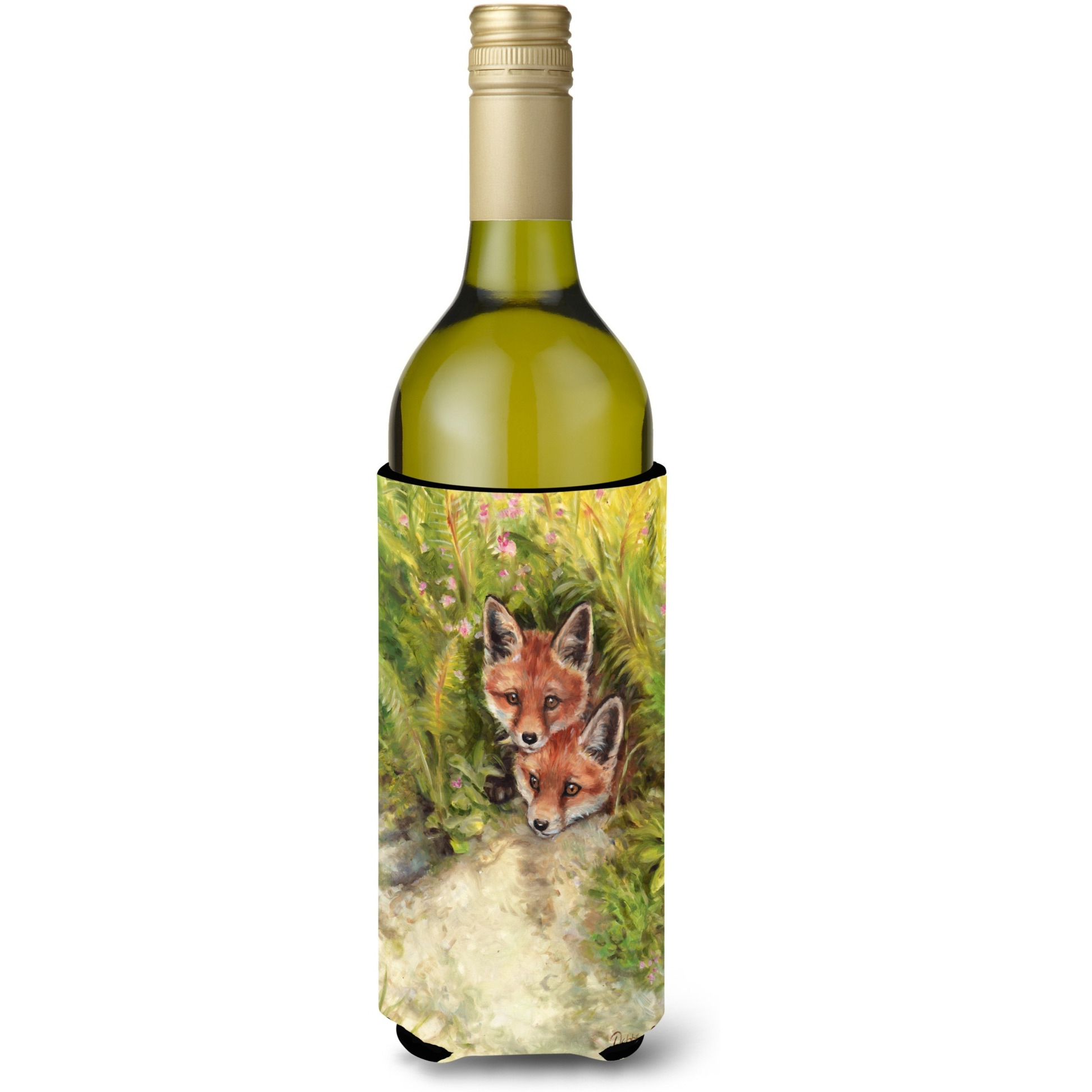 &quotCaroline's Treasures CDCO0324LITERK "&quotFox Cubs Peepers by Debbie Cook"" Wine Bottle Beverage Insulator Hugger, 750ml, Multicolor"