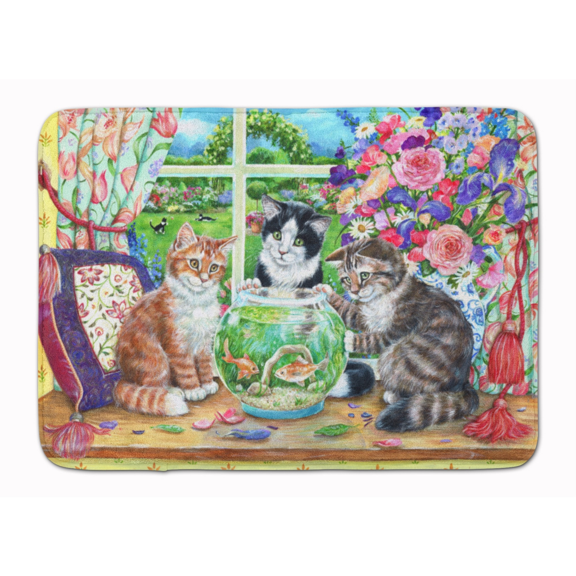 &quotCaroline's Treasures Cats Just Looking in the fish bowl Floor Mat, 19"" x 27"", Multicolor"