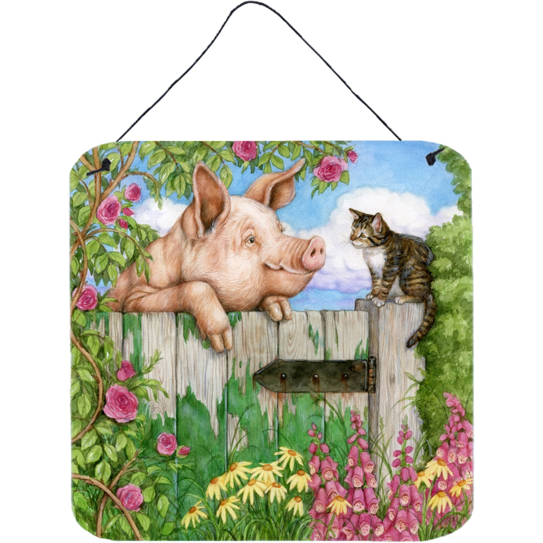 &quotCaroline's Treasures Pig at the Gate with the Cat Wall or Door Hanging Prints CDCO0349DS66, 6HX6W, Multicolor"