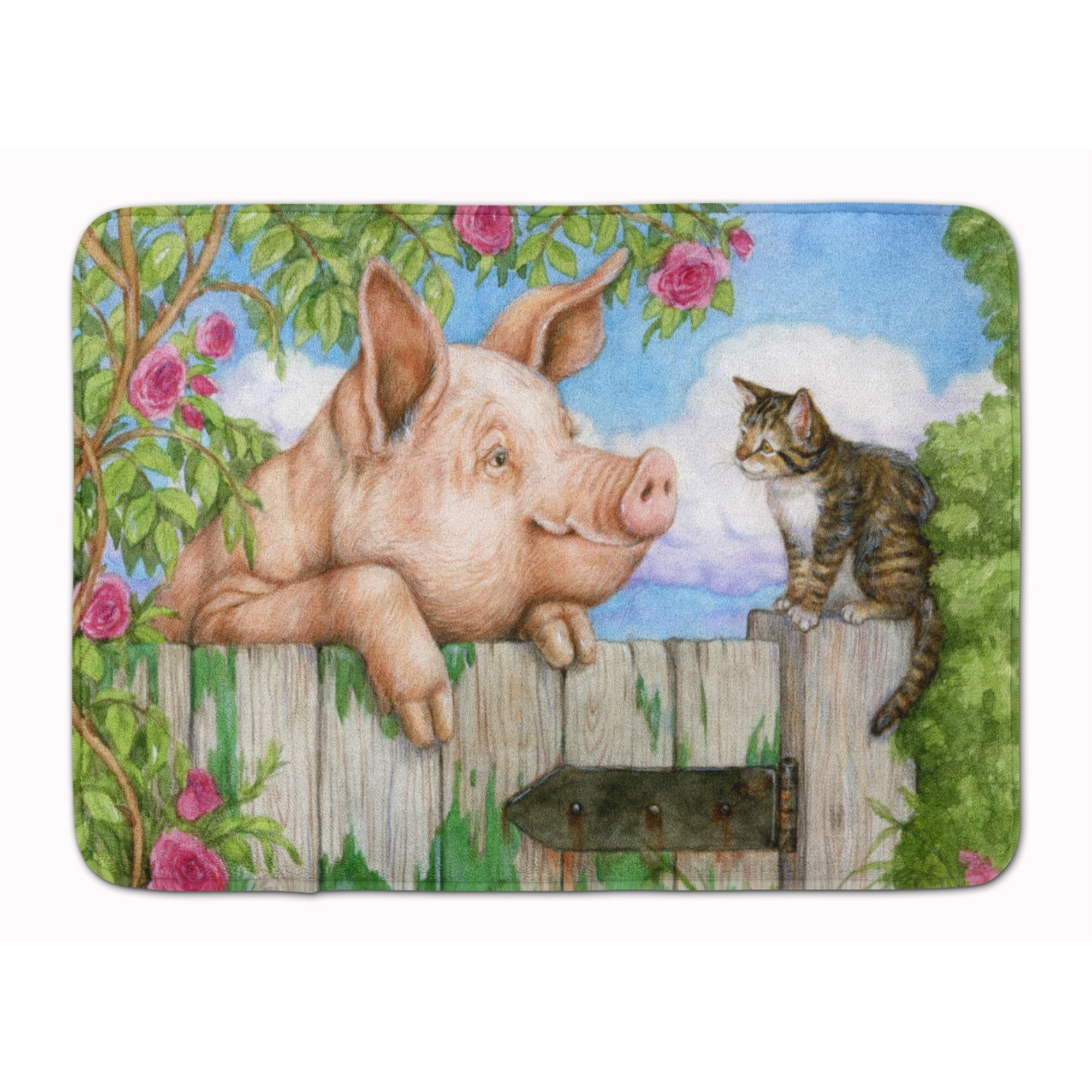 &quotCaroline's Treasures Pig at the Gate with the Cat Floor Mat, 19"" x 27"", Multicolor"