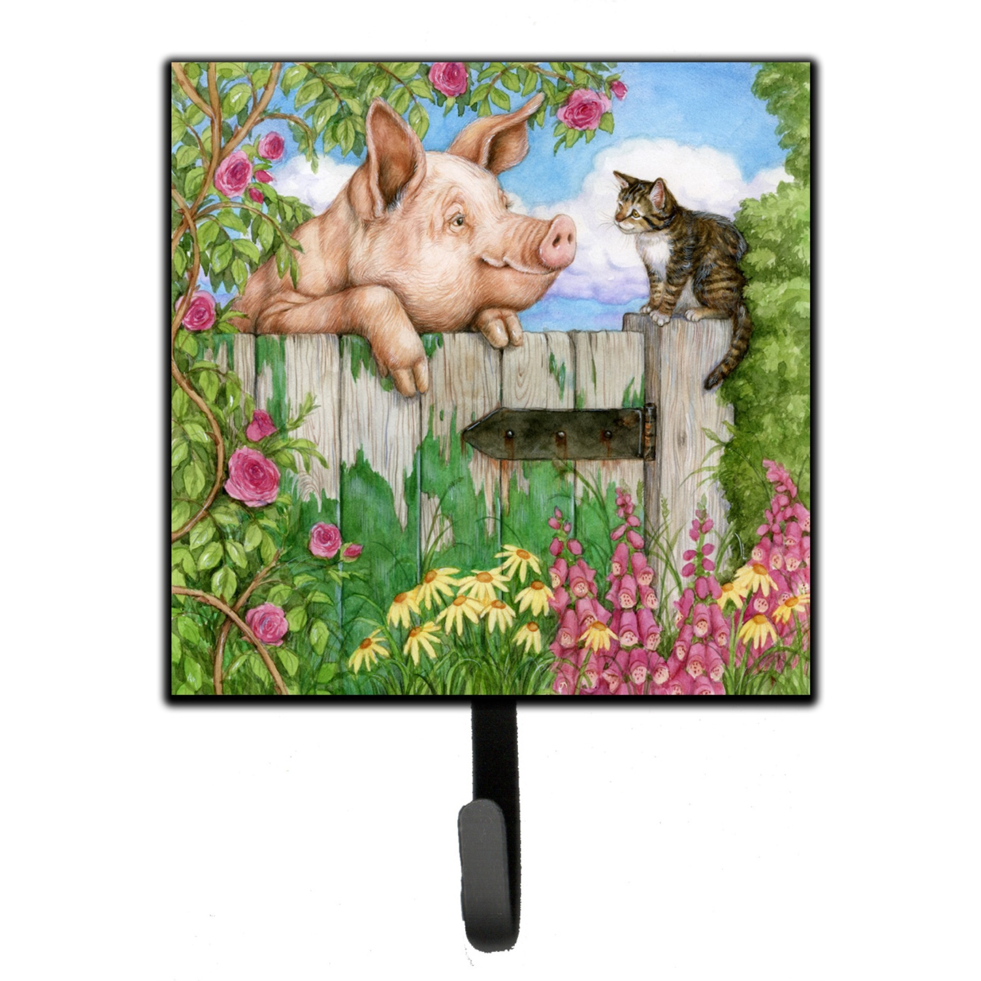&quotCaroline's Treasures Pig at the Gate with the Cat Leash or Key Holder CDCO0349SH4, Small, Multicolor"