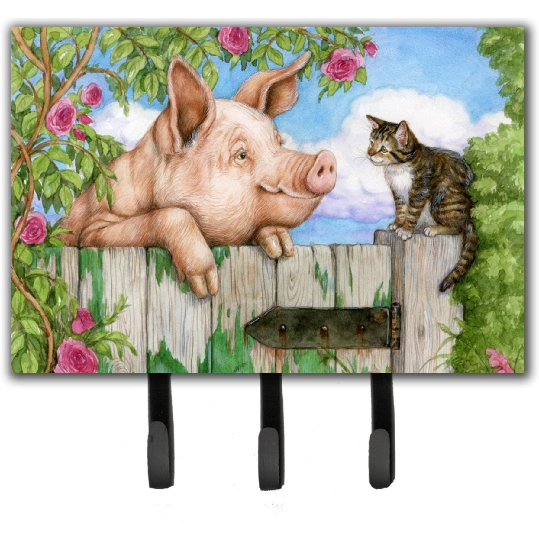 &quotCaroline's Treasures Pig at the Gate with the Cat Leash or Key Holder CDCO0349TH68, Triple, Multicolor"