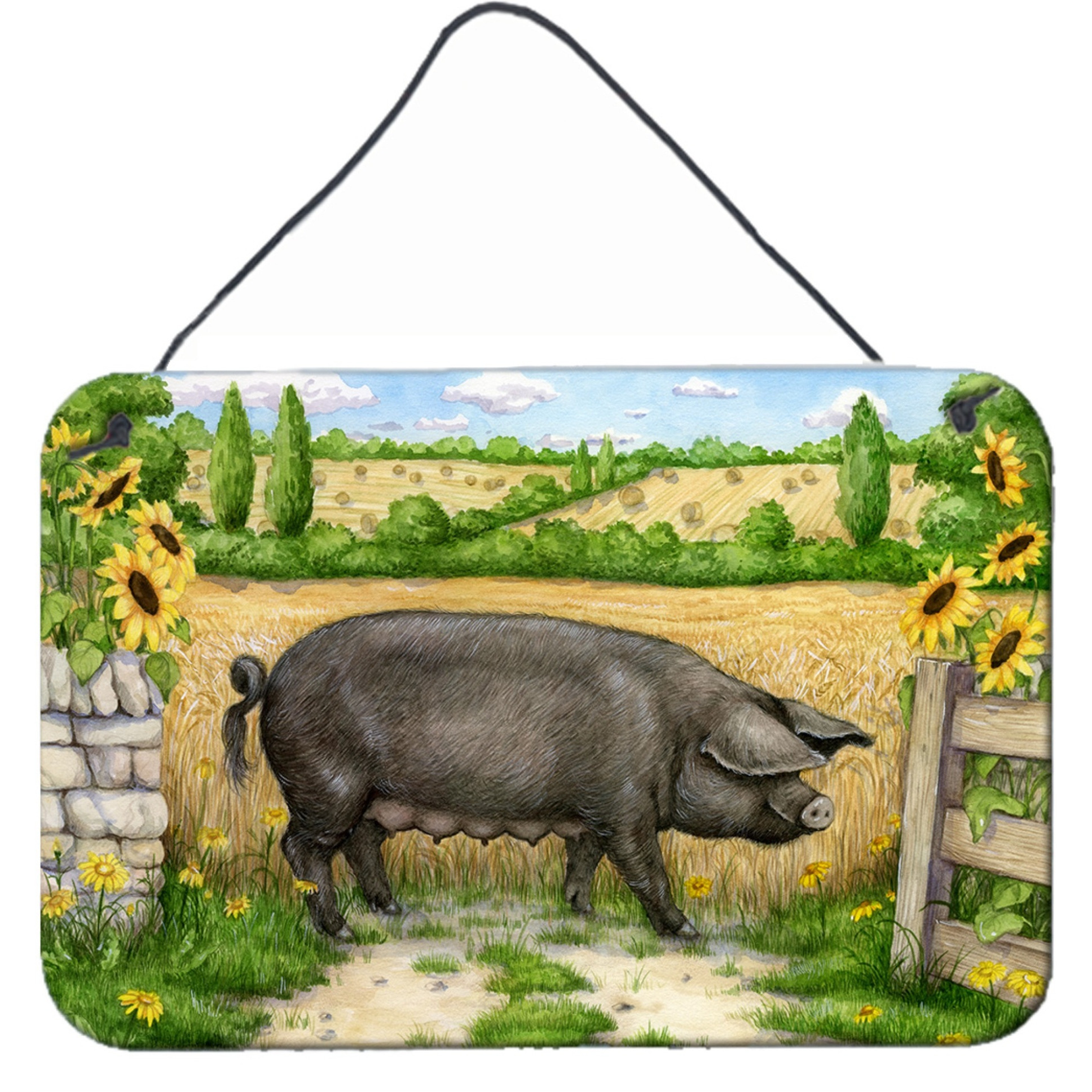 &quotCaroline's Treasures Black Pig with Sunflowers Wall or Door Hanging Prints CDCO0373DS812, 8HX12W"