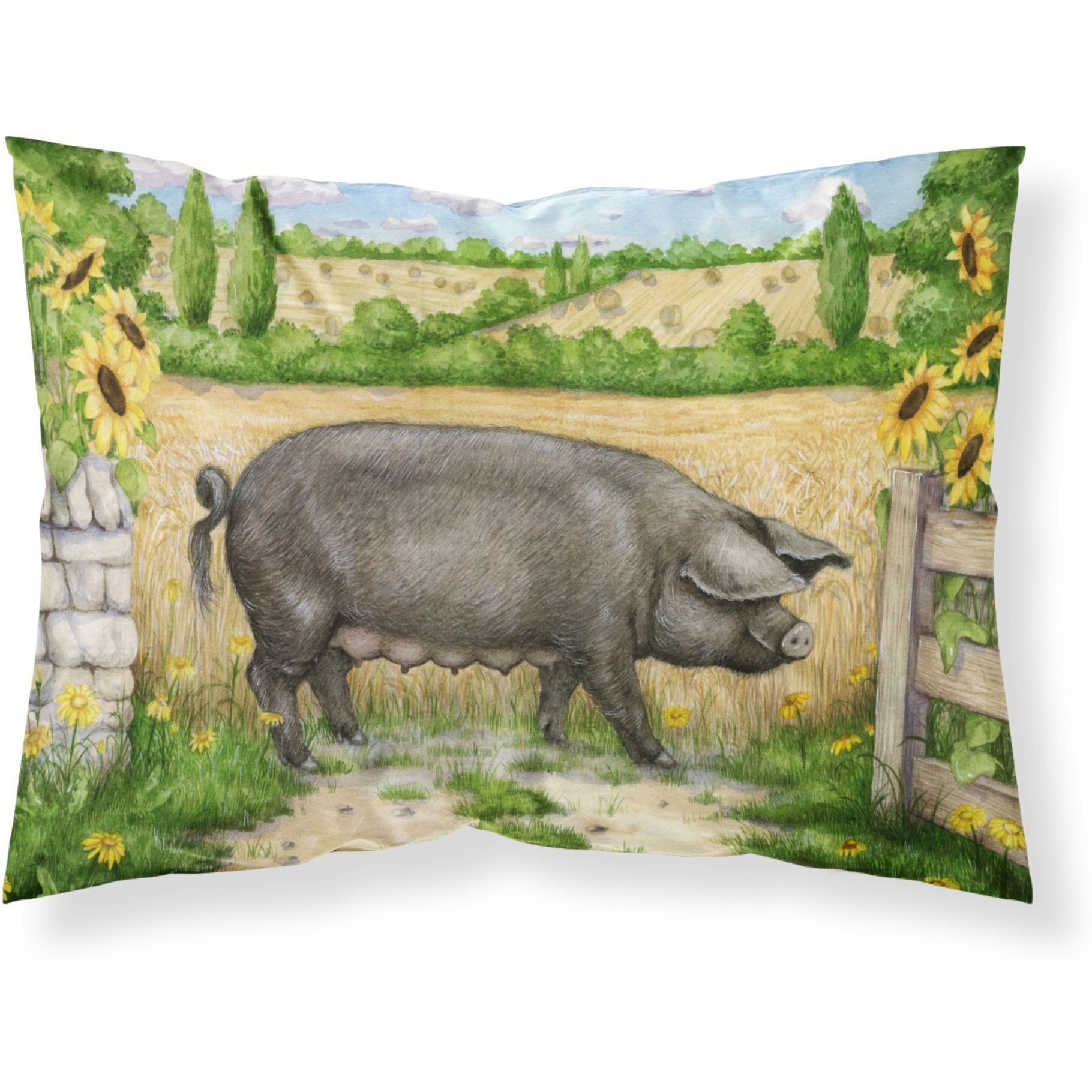 &quotCaroline's Treasures Black Pig with Sunflowers Fabric Standard Pillowcase CDCO0373PILLOWCASE, Multicolor"