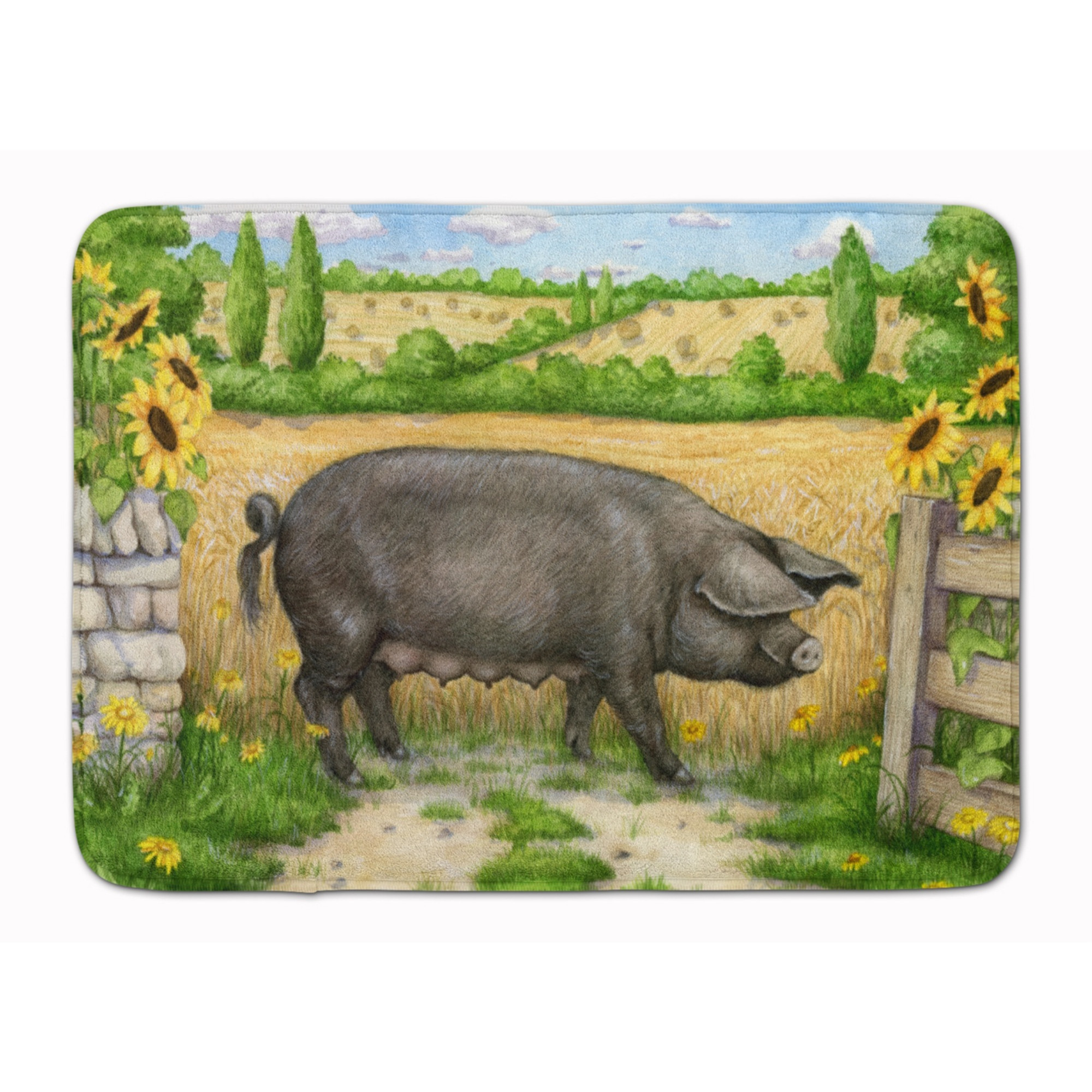 &quotCaroline's Treasures Black Pig with Sunflowers Floor Mat, 19"" x 27"", Multicolor"