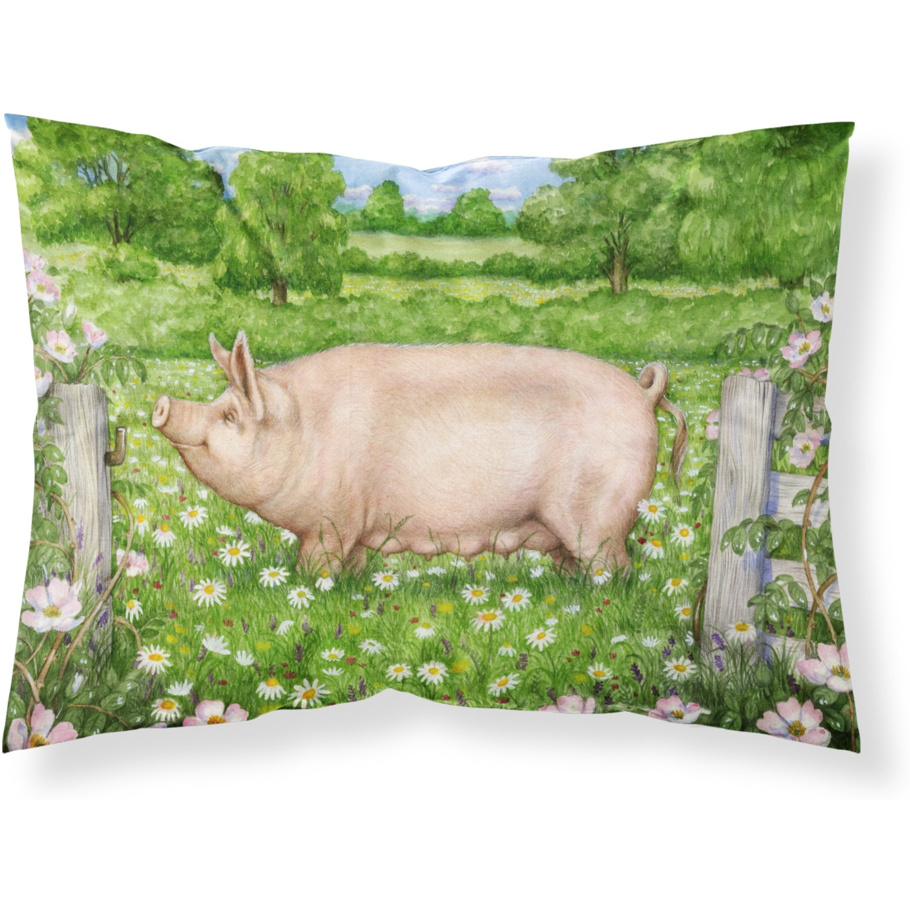 &quotCaroline's Treasures Pig In Dasies by Debbie Cook Fabric Standard Pillowcase CDCO0374PILLOWCASE, Multicolor"