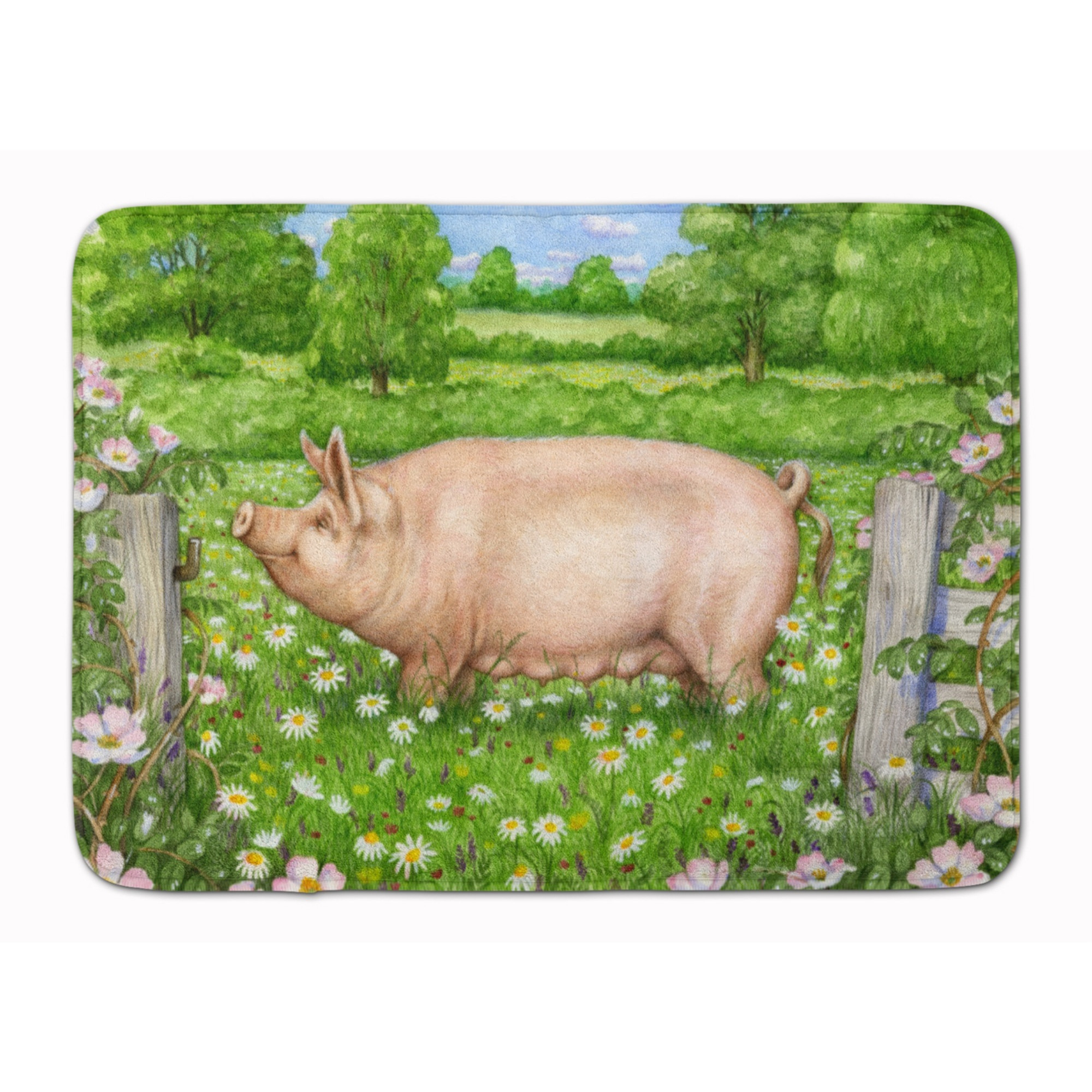 &quotCaroline's Treasures Pig In Dasies by Debbie Cook Floor Mat, 19"" x 27"", Multicolor"
