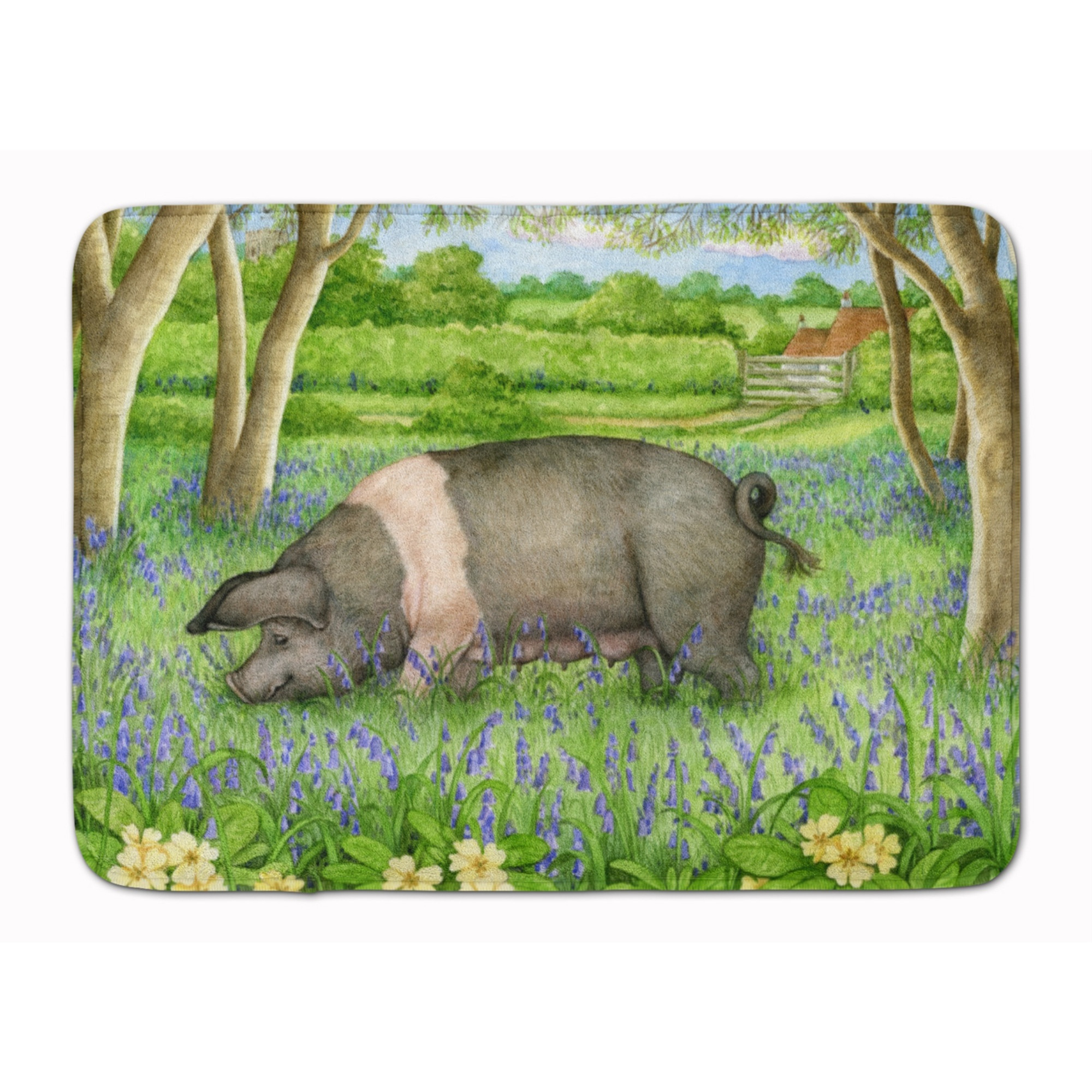 &quotCaroline's Treasures Pig In Bluebells by Debbie Cook Floor Mat, 19"" x 27"", Multicolor"