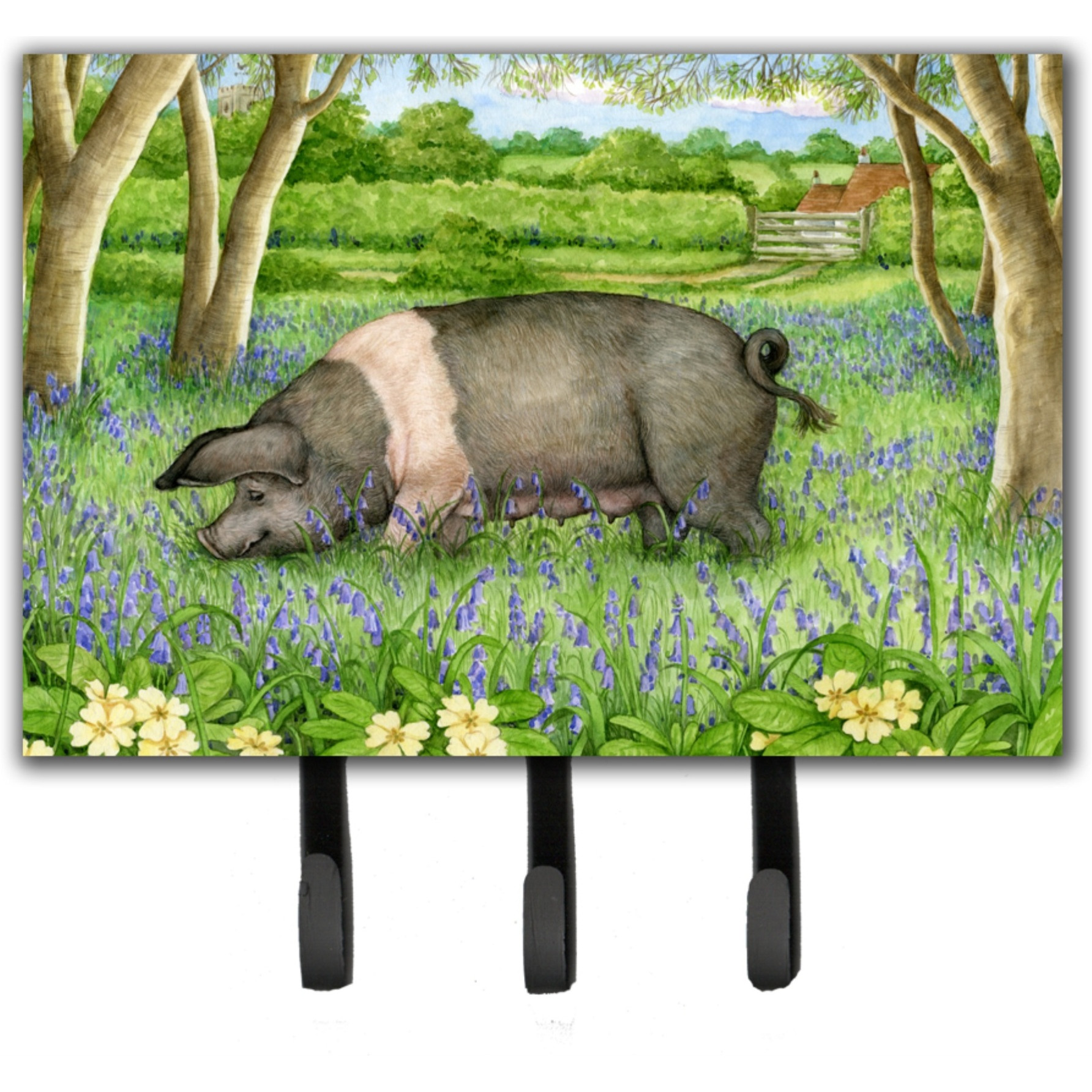 &quotCaroline's Treasures Pig In Bluebells by Debbie Cook Leash or Key Holder CDCO0377TH68, Triple"