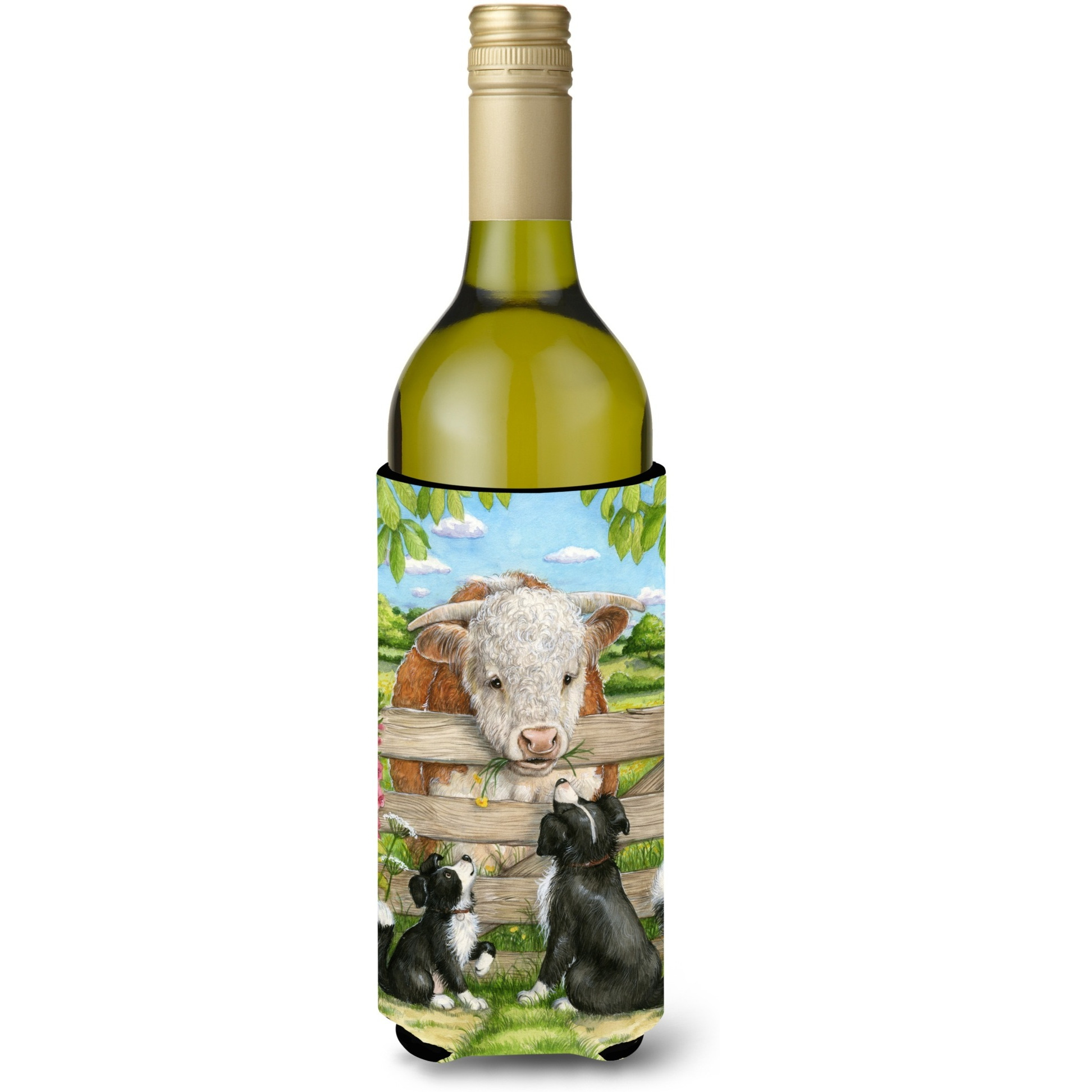 &quotCaroline's Treasures Bull and Pup Friends by Debbie Cook Wine Bottle Koozie Hugger, 750ml, Multicolor"