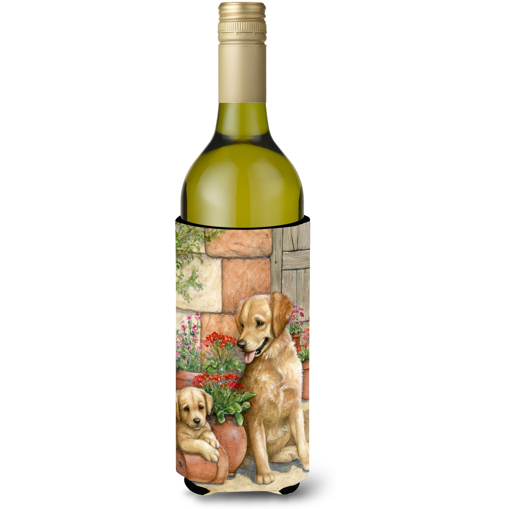 &quotCaroline's Treasures Father and Son Yellow Labrador Wine Bottle Koozie Hugger, 750ml, Multicolor"
