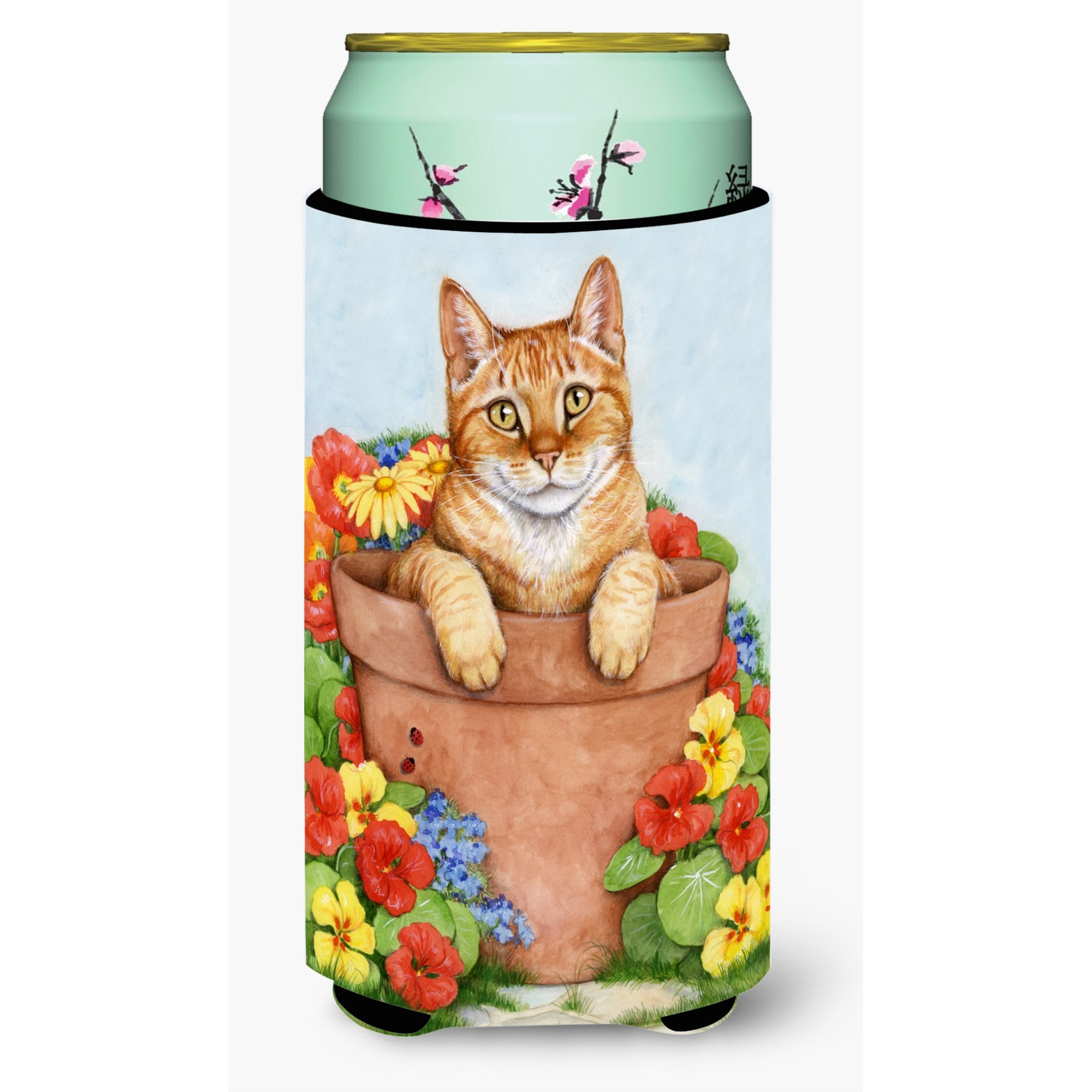 &quotCaroline's Treasures CDCO0395TBC "&quotGinger Cat In Pot by Debbie Cook"" Tall Boy Beverage Insulator Hugger, Multicolor"