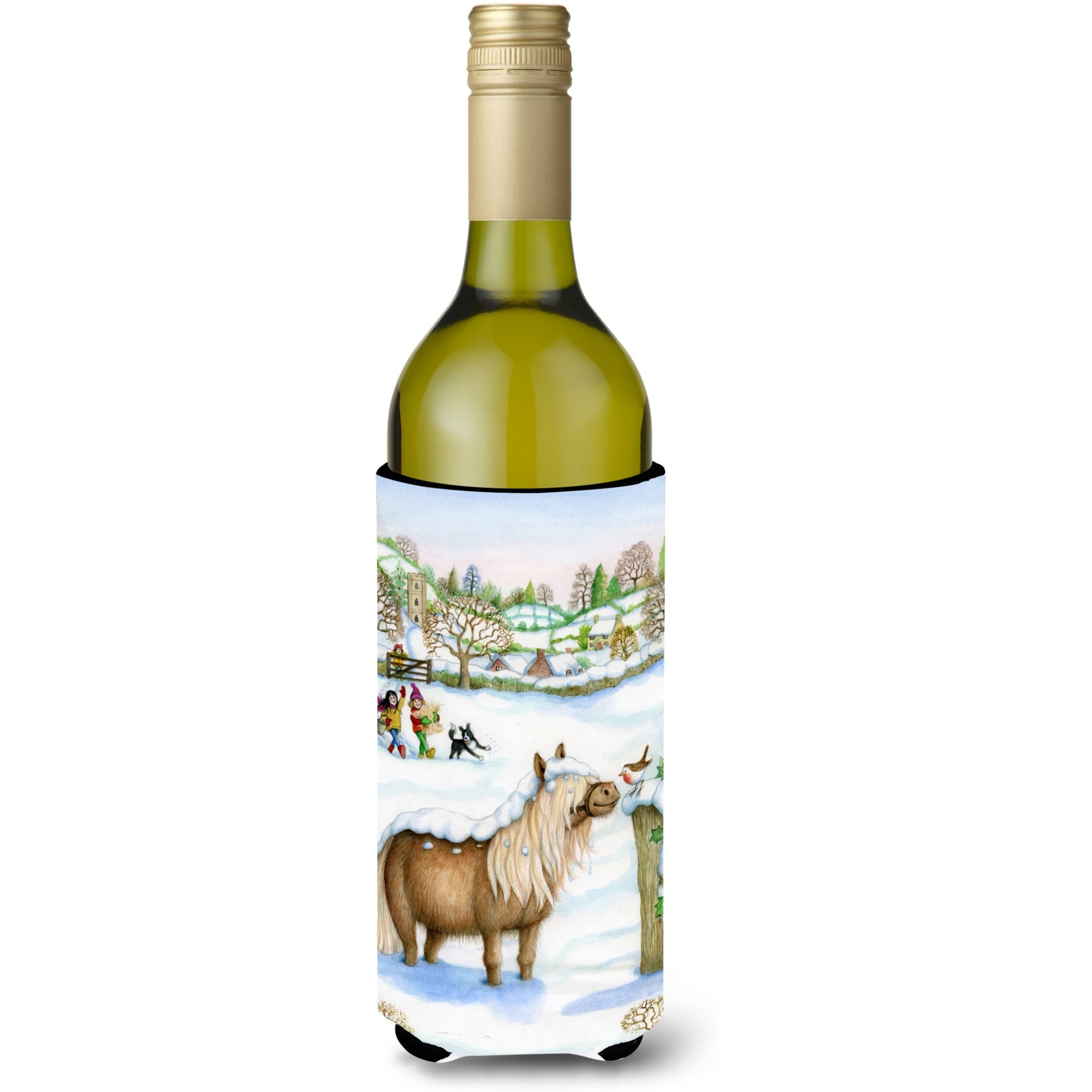 &quotCaroline's Treasures CDCO0404LITERK "&quotFeeding The Shetland Horse"" Wine Bottle Beverage Insulator Hugger, 750ml, Multicolor"