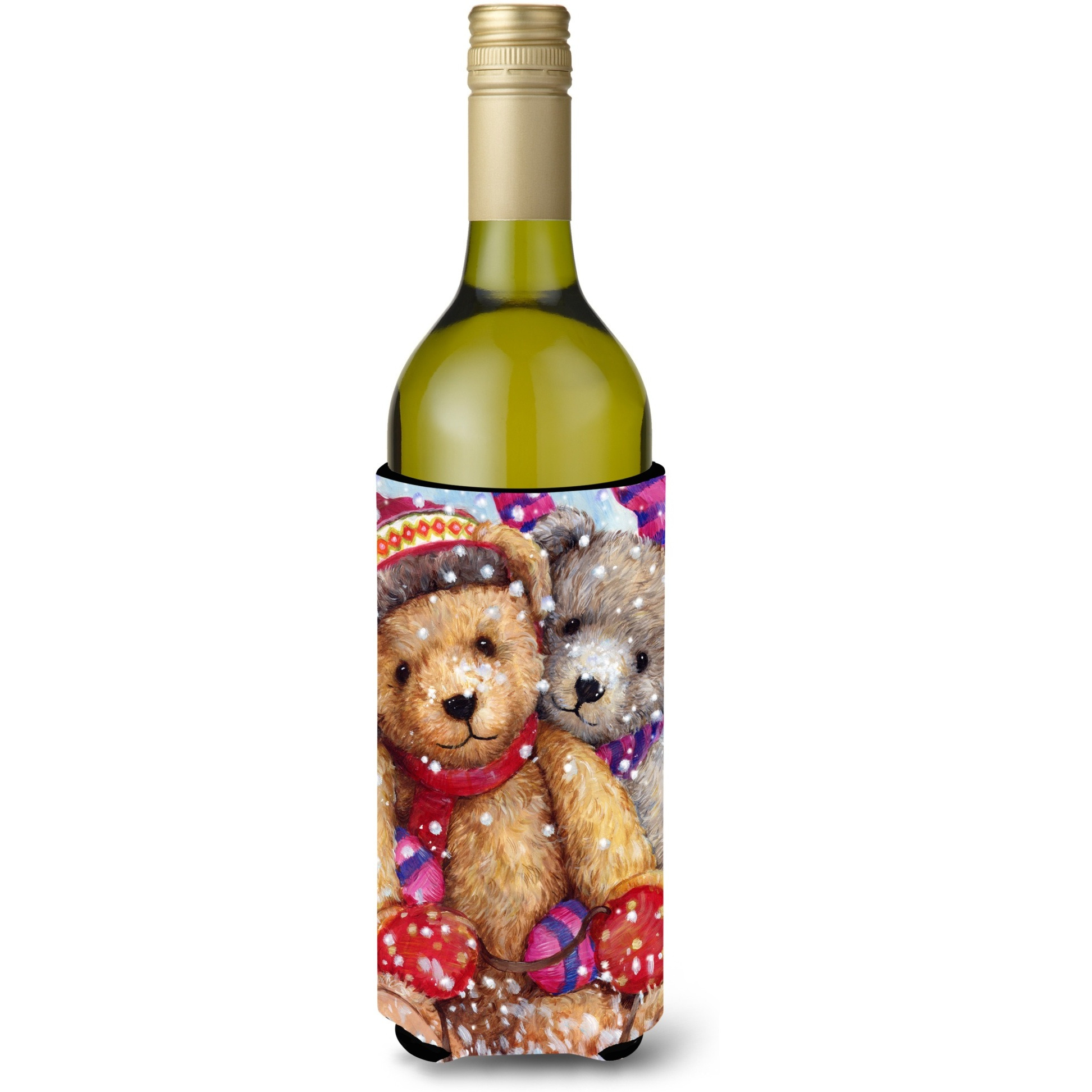 &quotCaroline's Treasures CDCO0461LITERK "&quotWinter Snow Teddy Bears"" Wine Bottle Beverage Insulator Hugger, 750ml, Multicolor"